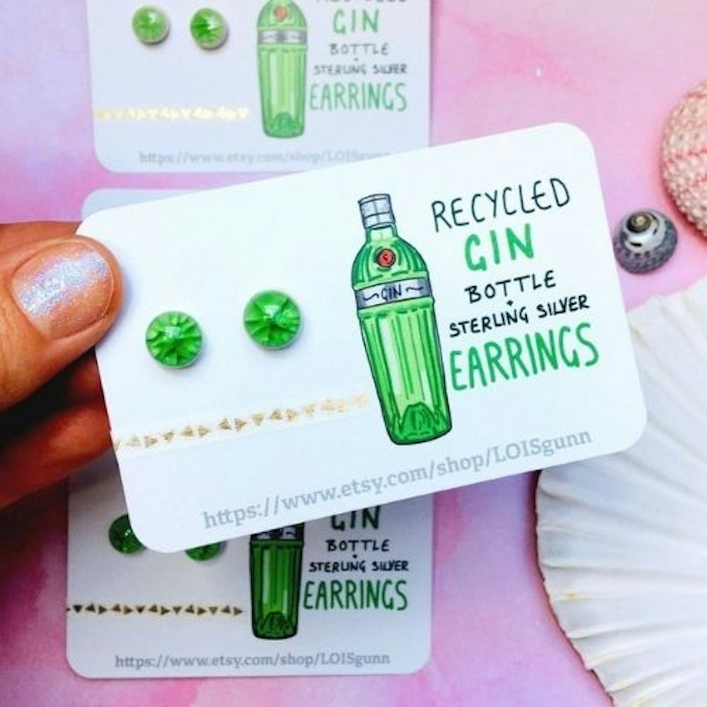 Recycled Gin Bottle Sterling Silver Earrings
