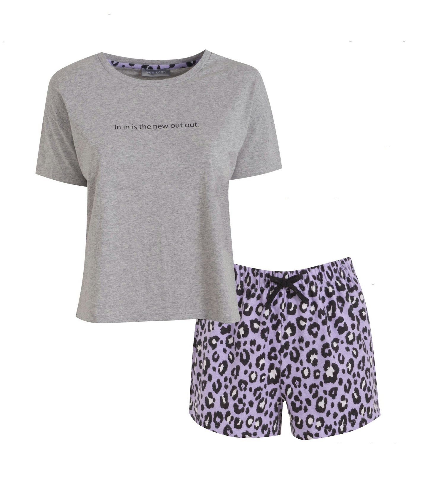 Purple slogan leopard print short pyjama set
