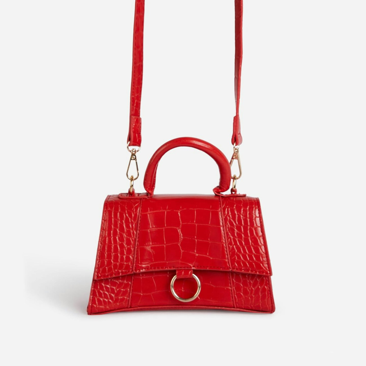 Georgie Ring Detail Tote Bag In Red Croc Print Patent