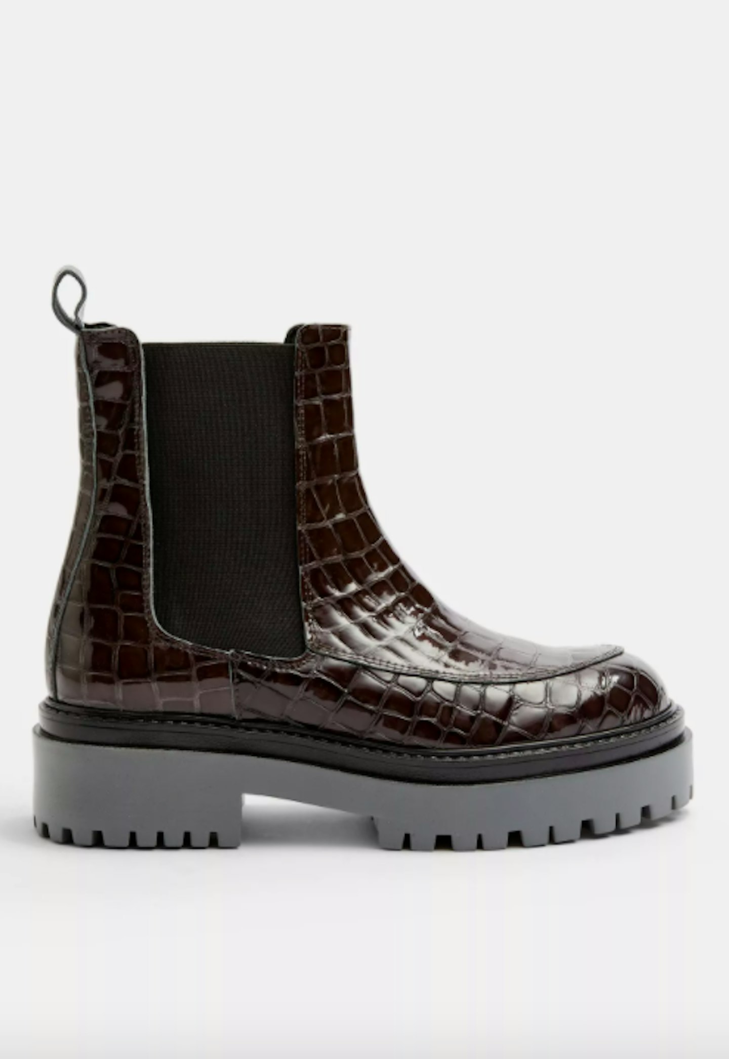 Topshop, Burgundy Crocodile Chunky Leather Boots, £95.99
