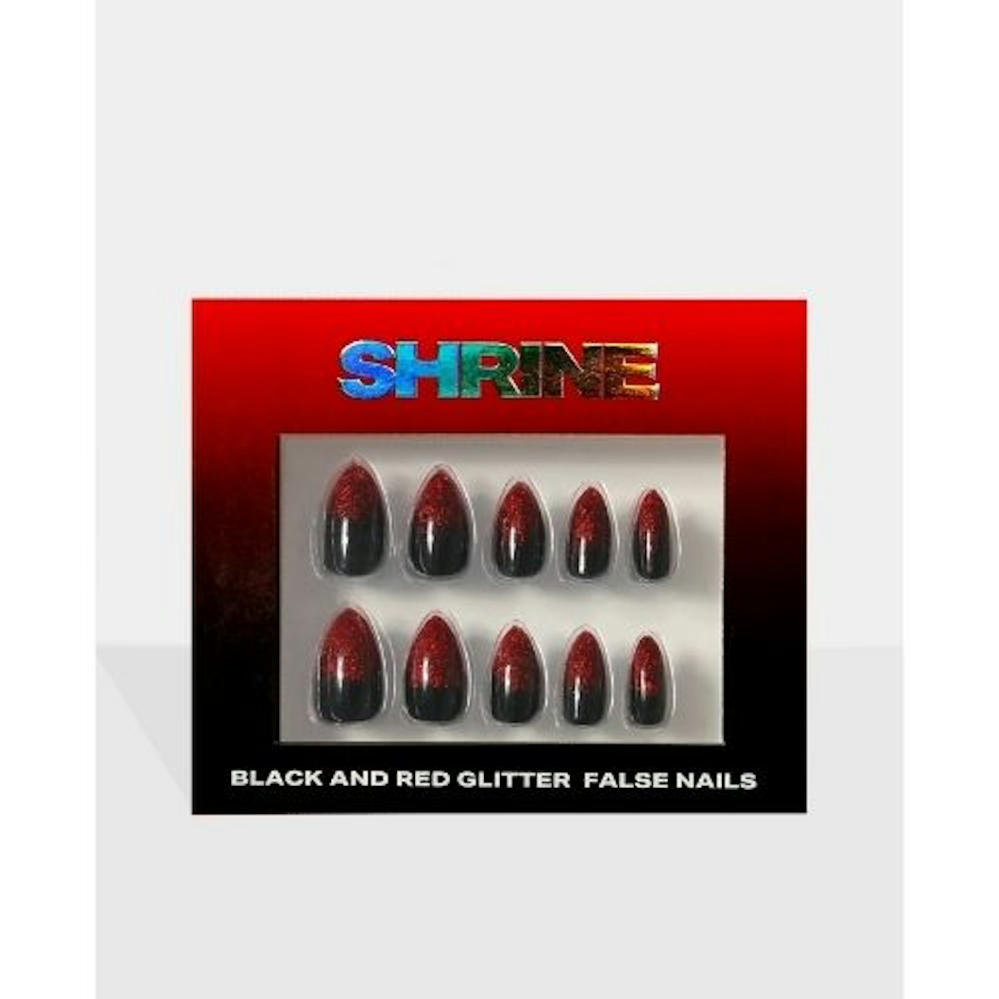 Black and Red Glitter False Nails