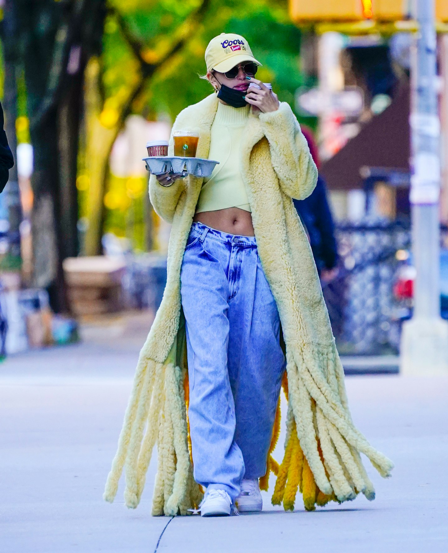 Hailey Bieber in Bottega Veneta's shearling coat