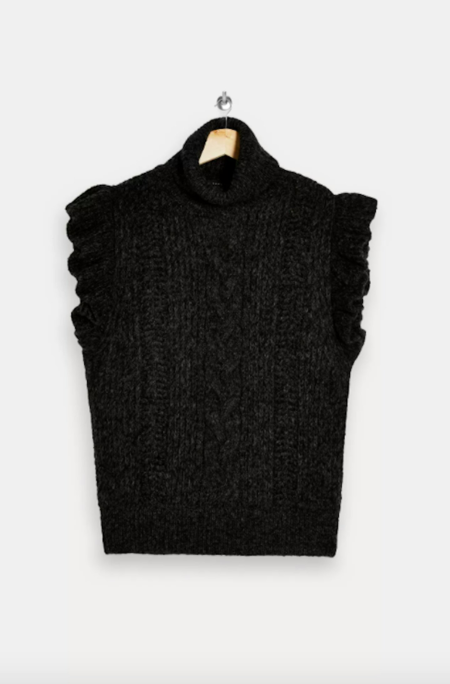 Topshop, Idol Charcoal Grey Frill Cable Knitted Tank, £35.99