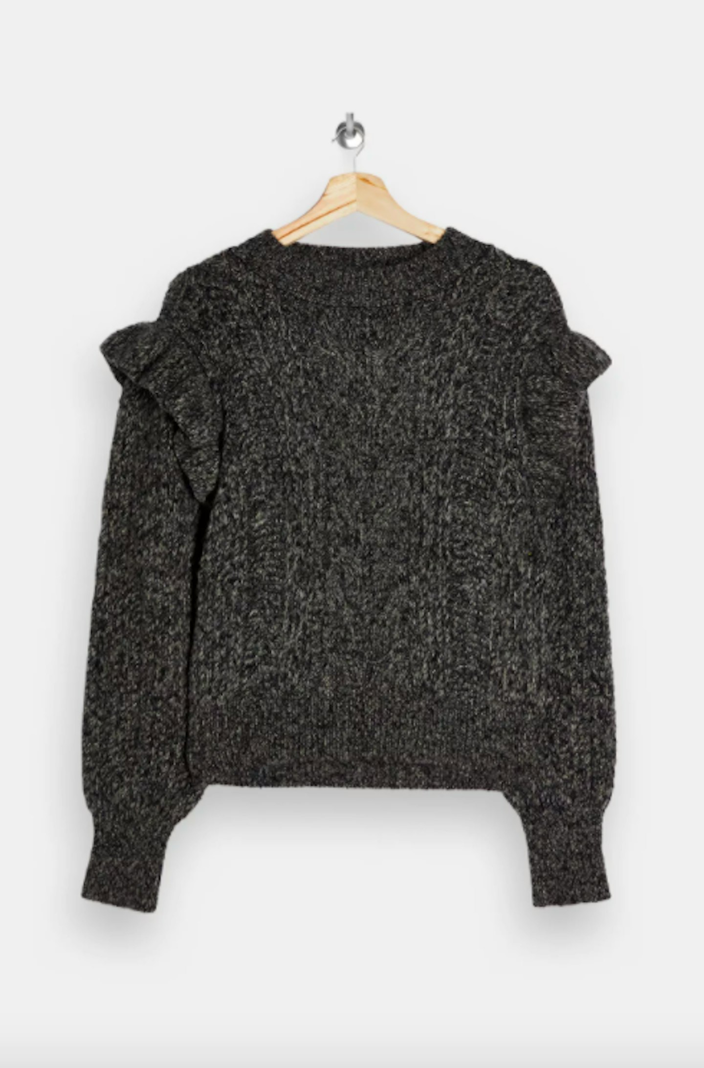 Topshop, Idol Charcoal Grey Frill Sleeve Knitted Jumper, £39.99
