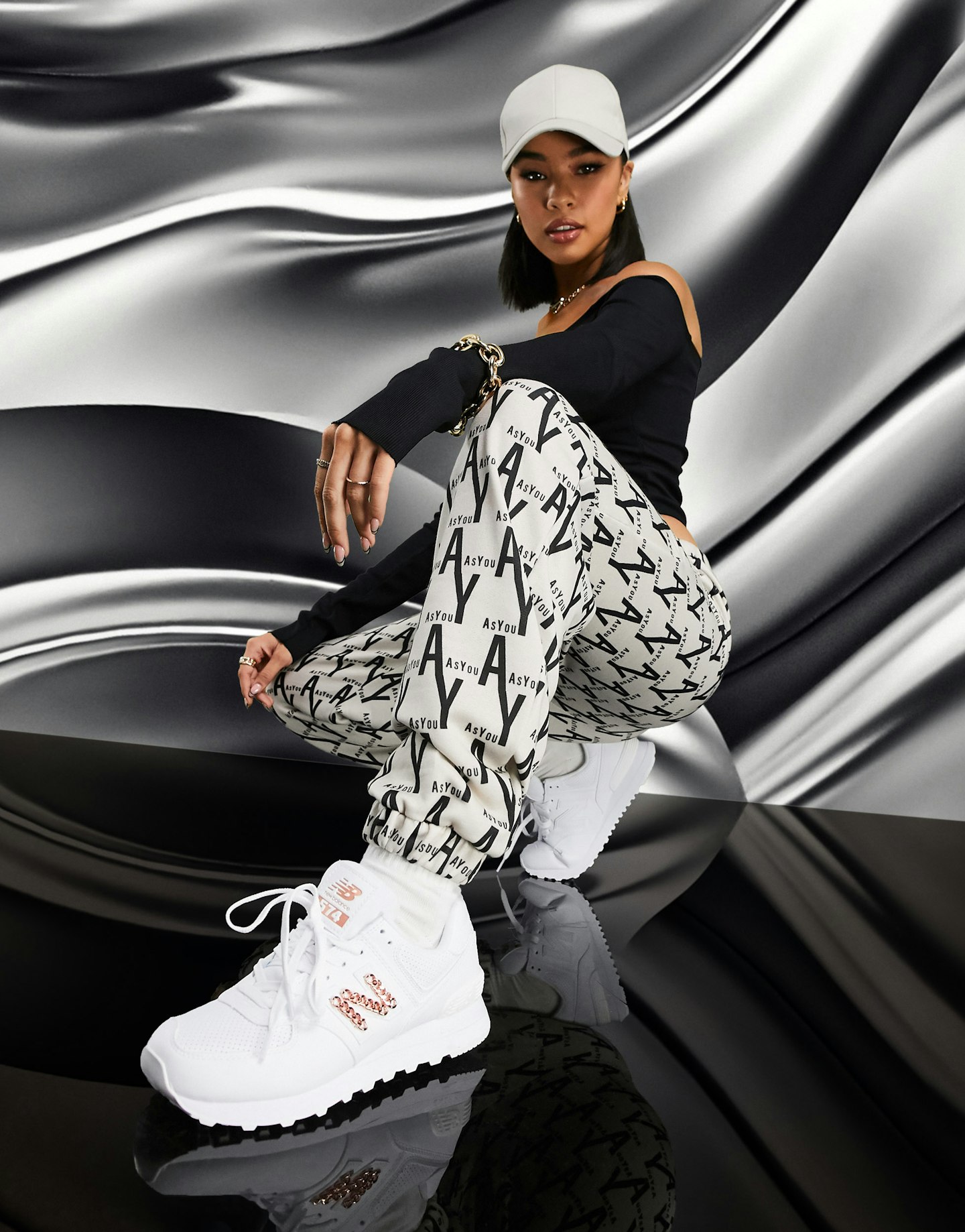 ASYOU oversized joggers in all over branded print
