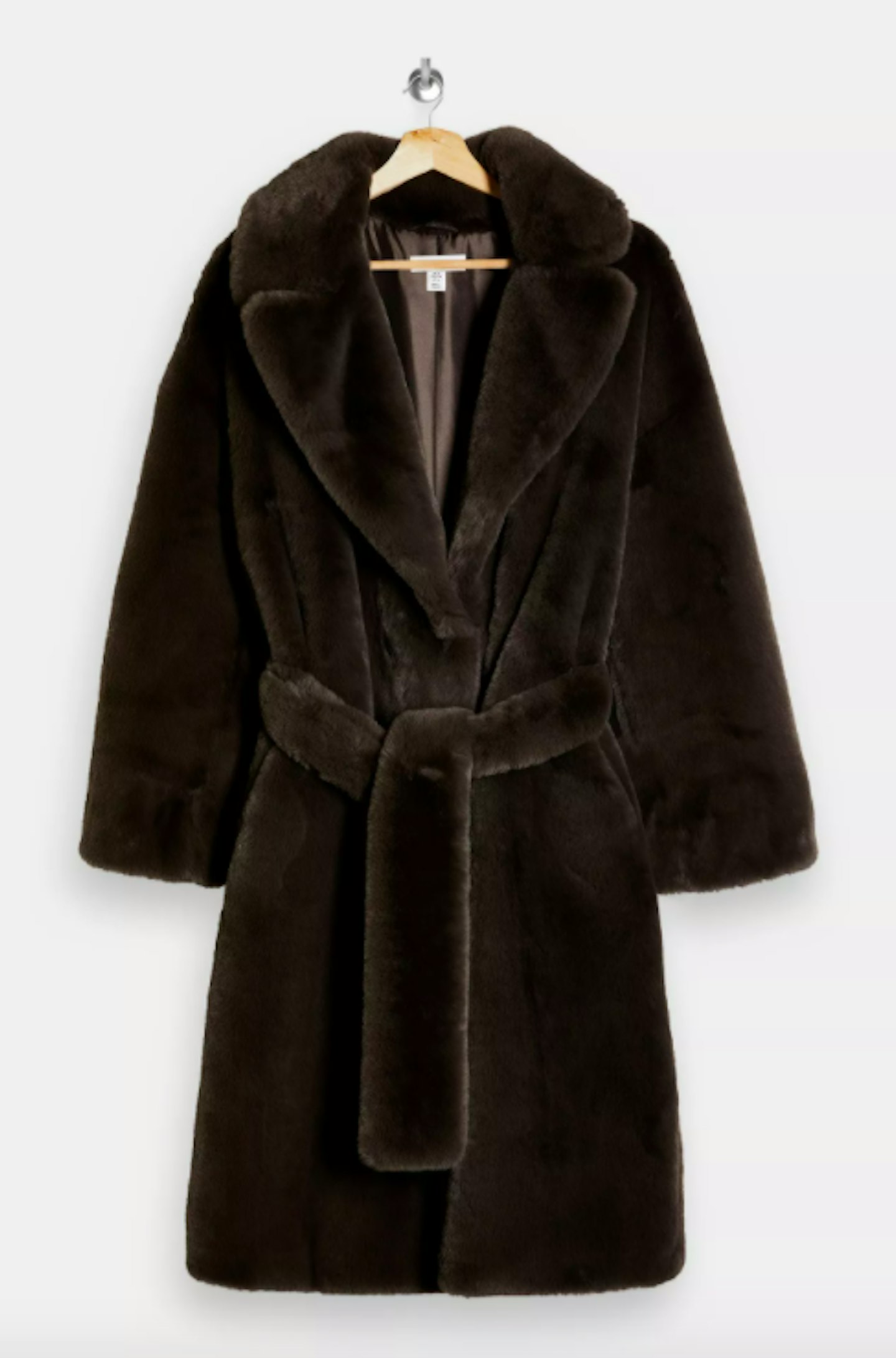 Topshop, Charcoal Grey Belted Long Faux-Fur Coat, £89.99