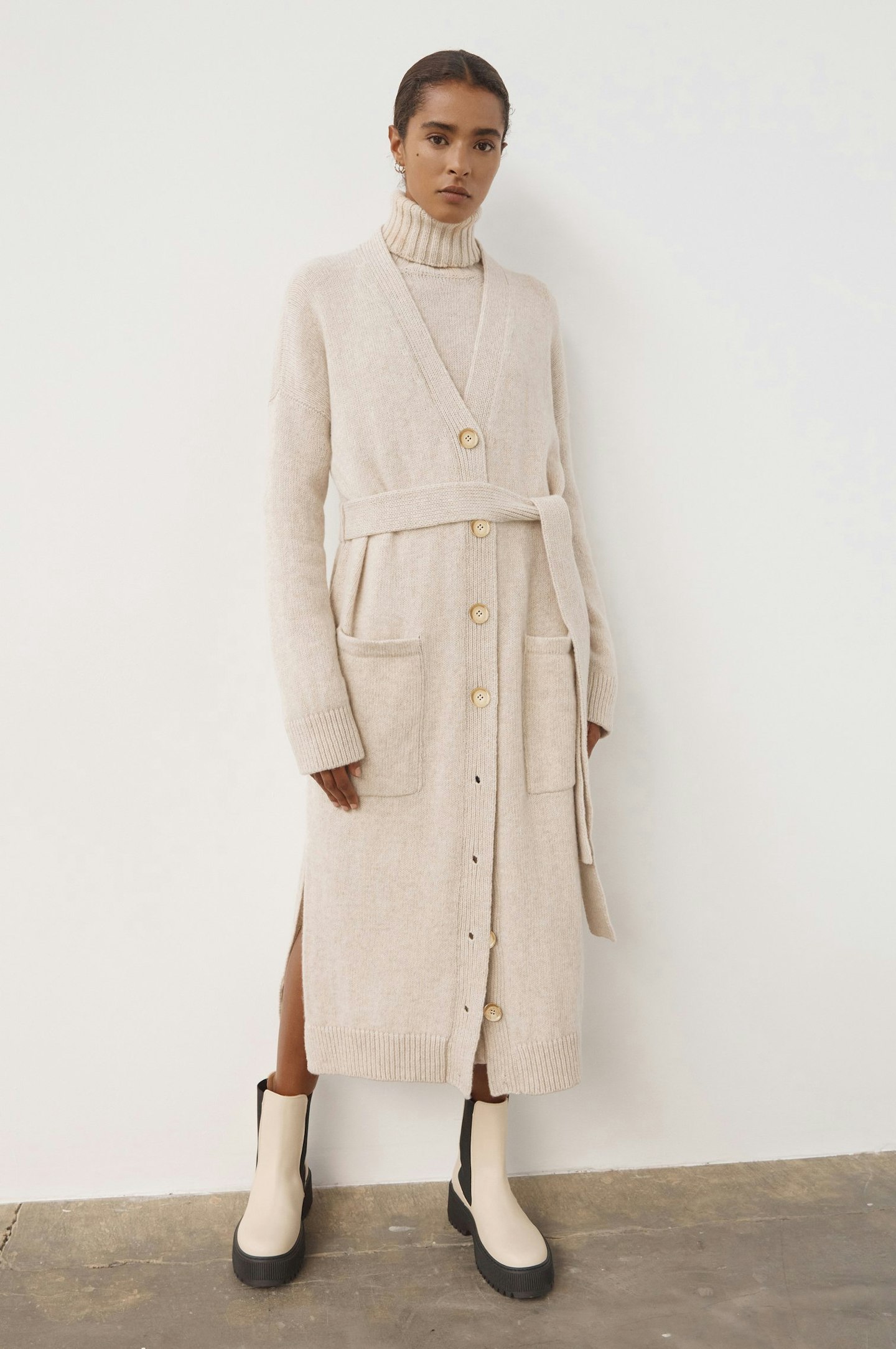 & Daughter, Ronnie Belted Lambswool Long Cardigan, £450