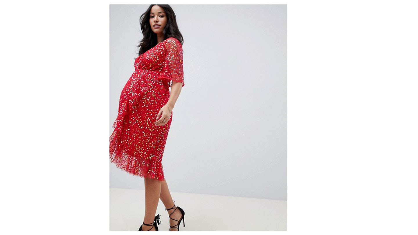 ASOS DESIGN Maternity wrap midi dress with all over sequin