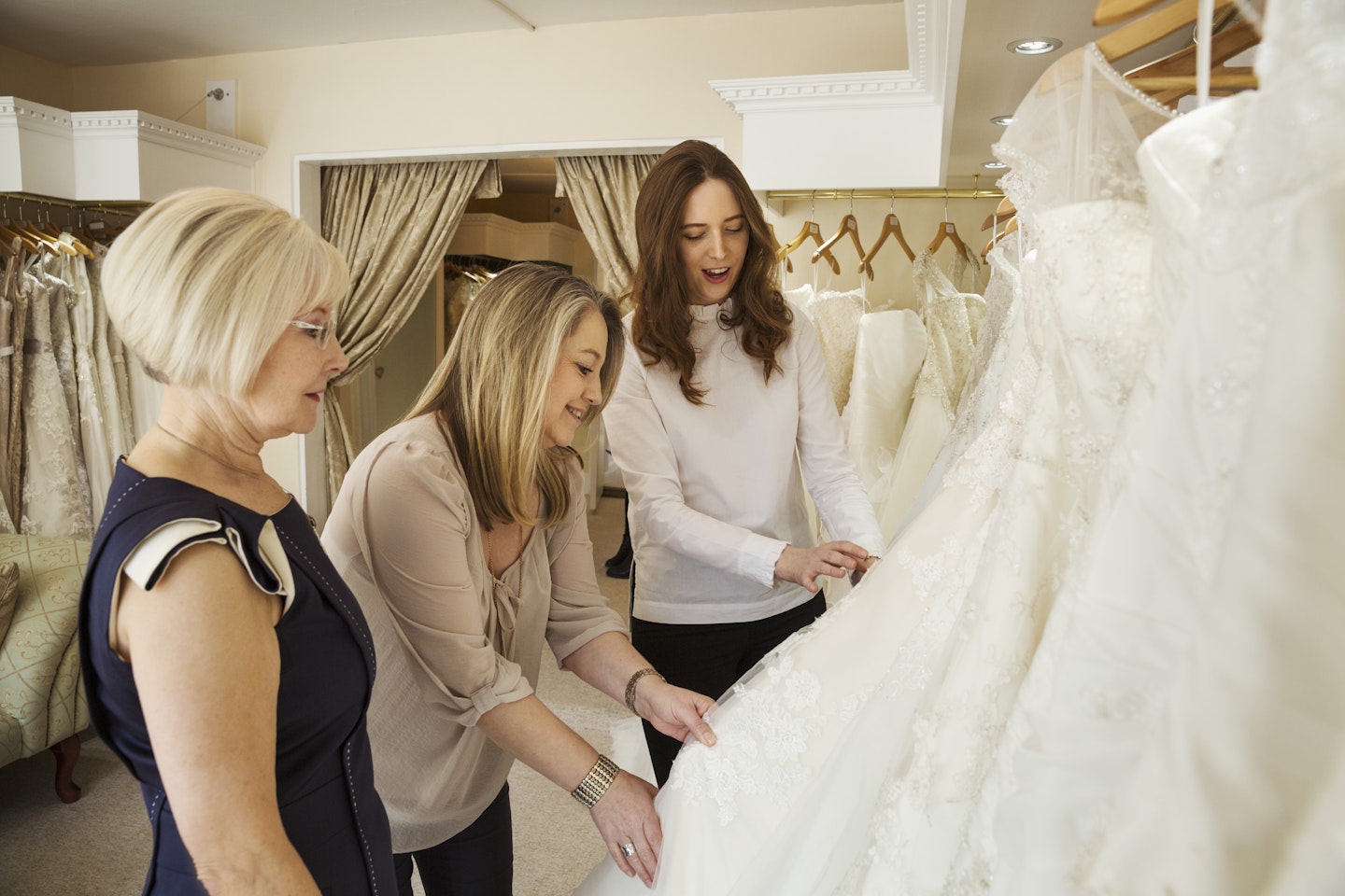 women shopping for wedding dress