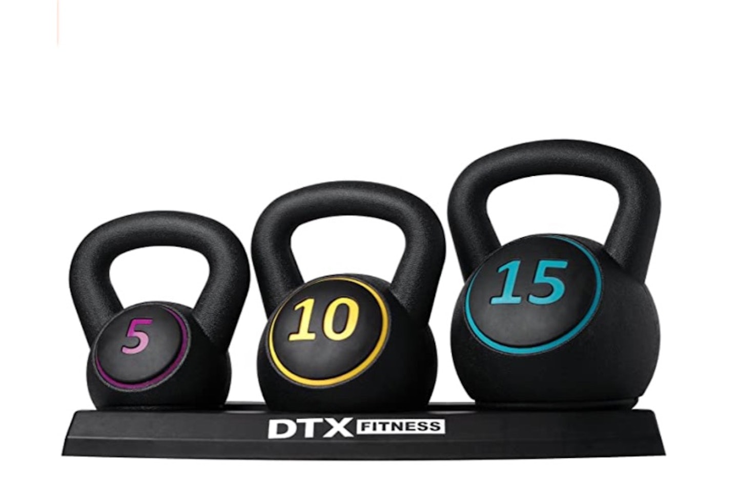 DTX Fitness Kettlebell Weights Set - 5lb (2.3 kg), 10lb (4.5 kg) & 15lb (6.8 kg) Kettlebells & Tray