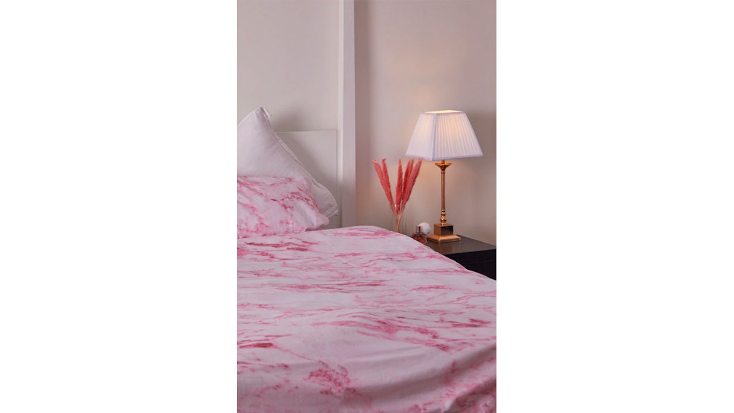 Pink marble print single duvet set