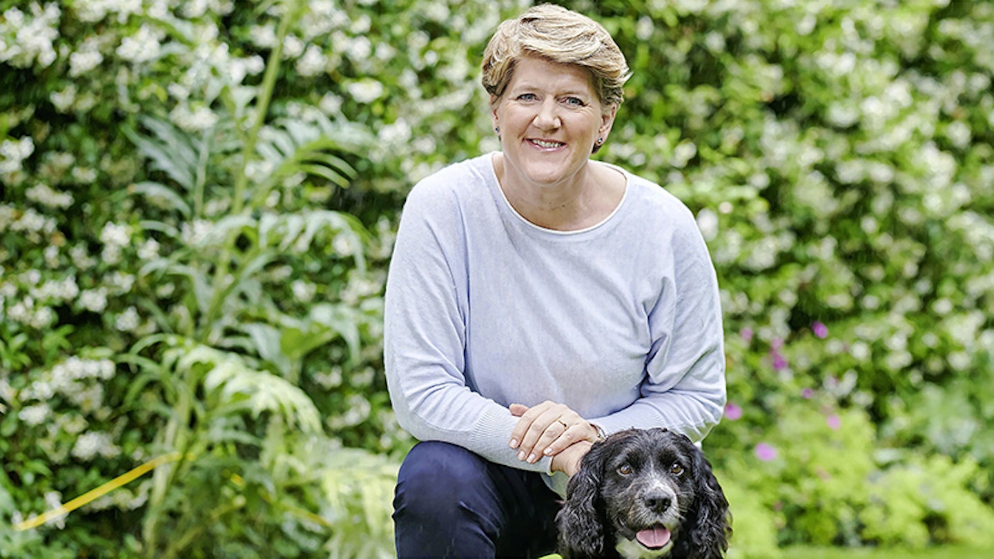 Claire Balding and fire brigade sniffer dog Sherlock