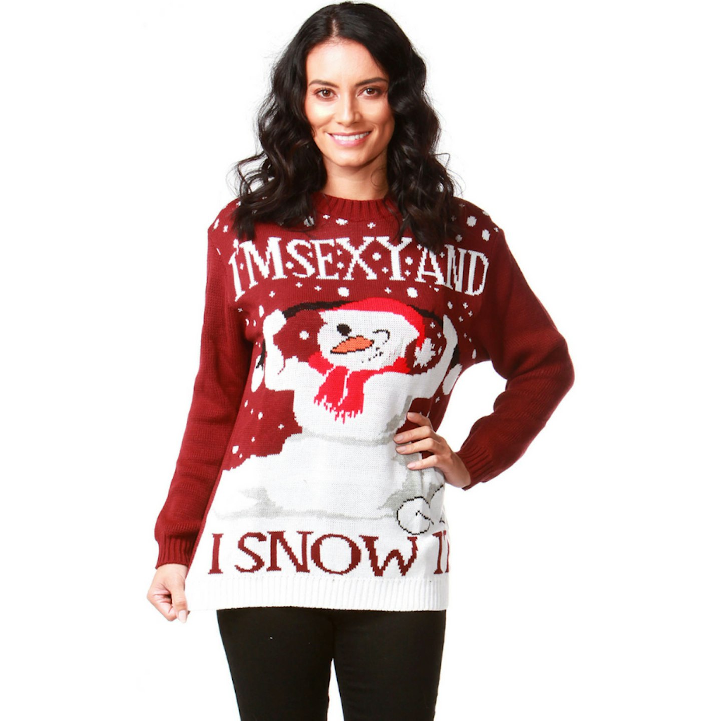 Red/White Christmas Jumper With 'I'm Sexy & I Snow It' Slogan