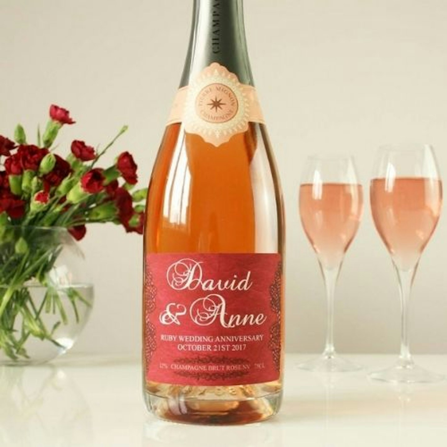 Ruby 40th Wedding Anniversary Personalised Champagne