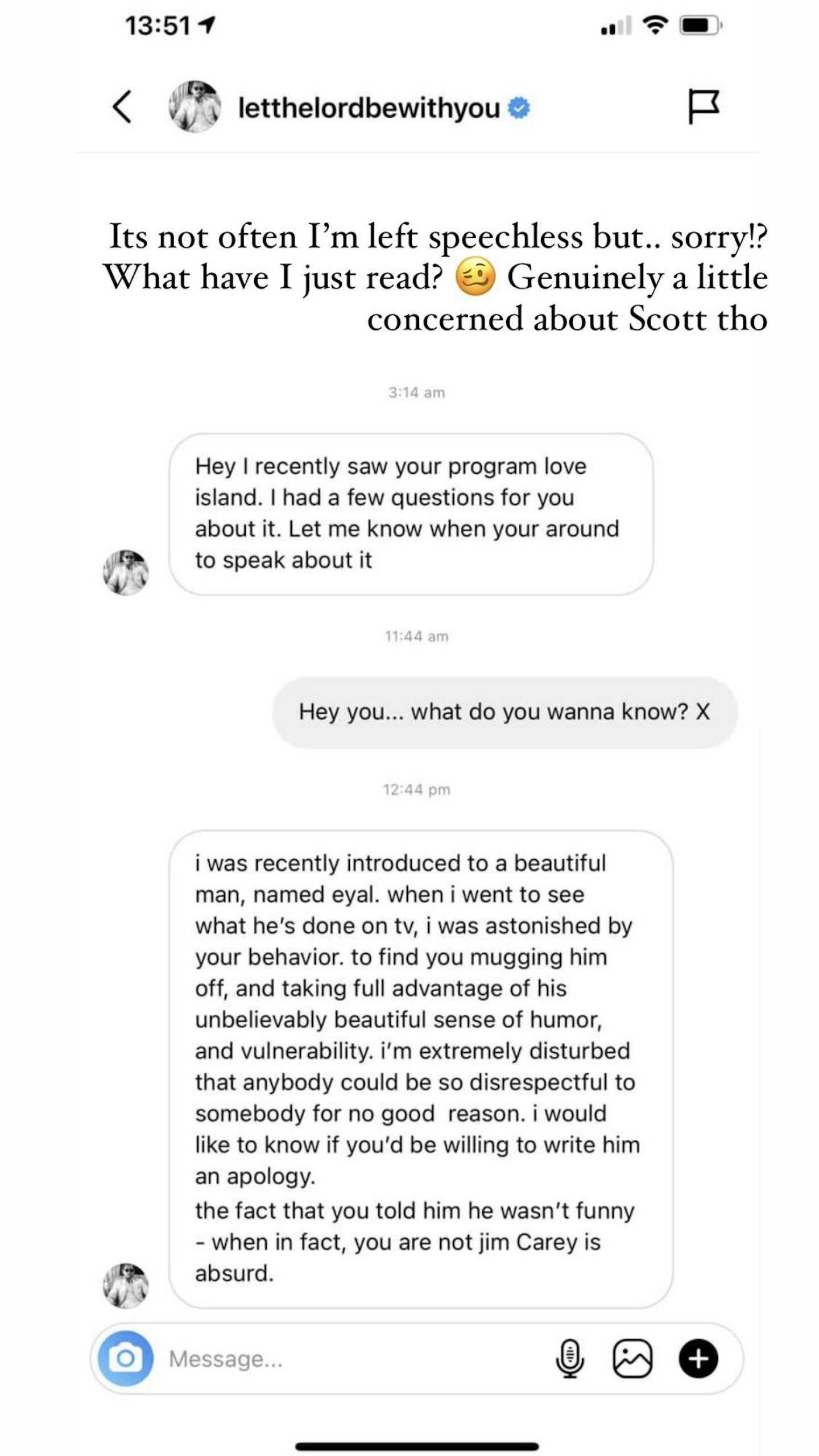 Scott Disick Megan Barton-Hanson message