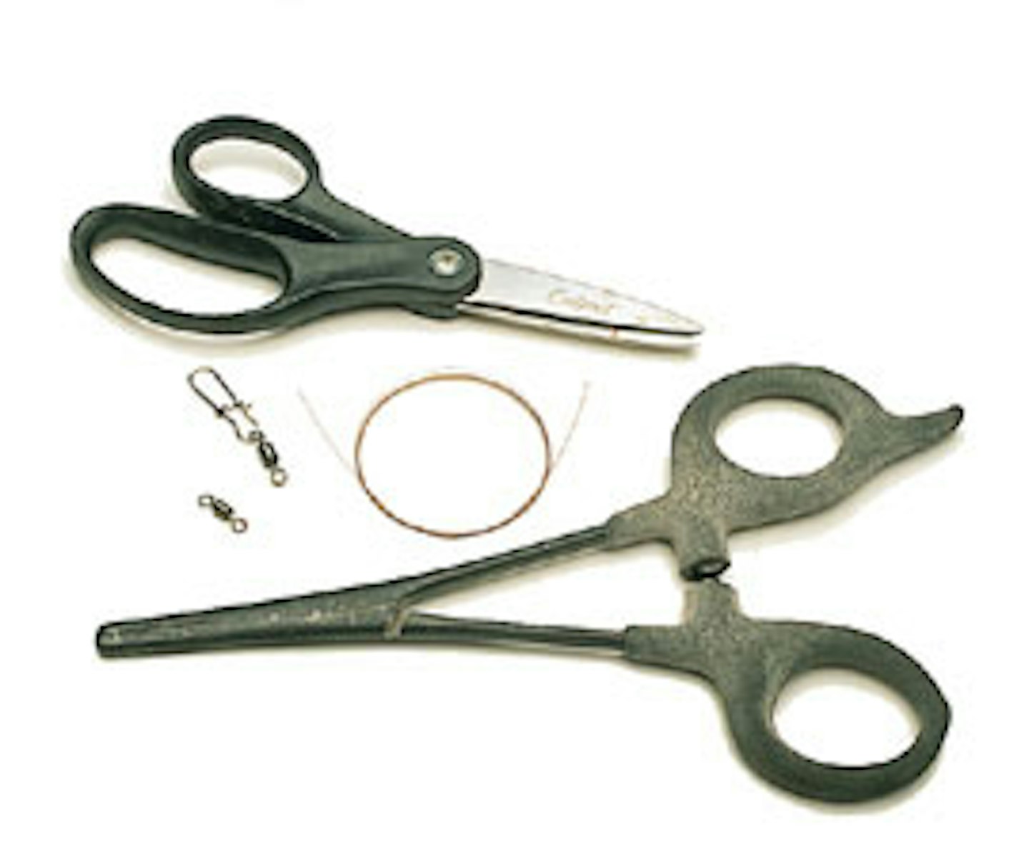 1. You will need 18 inches of wire, a swivel, a snap link swivel, wire cutters and a pair of forceps.