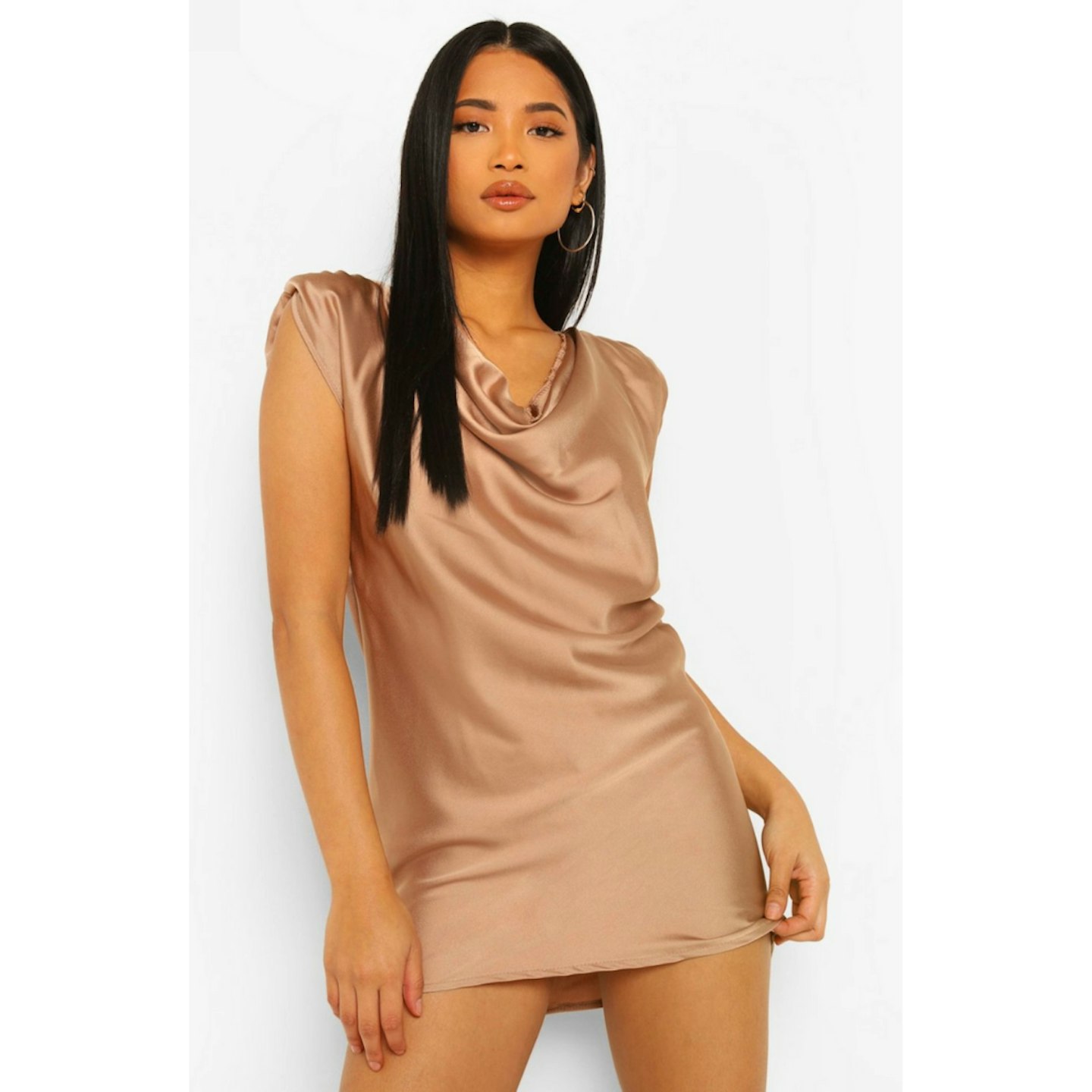 Petite Satin Cowl Neck Mini Dress