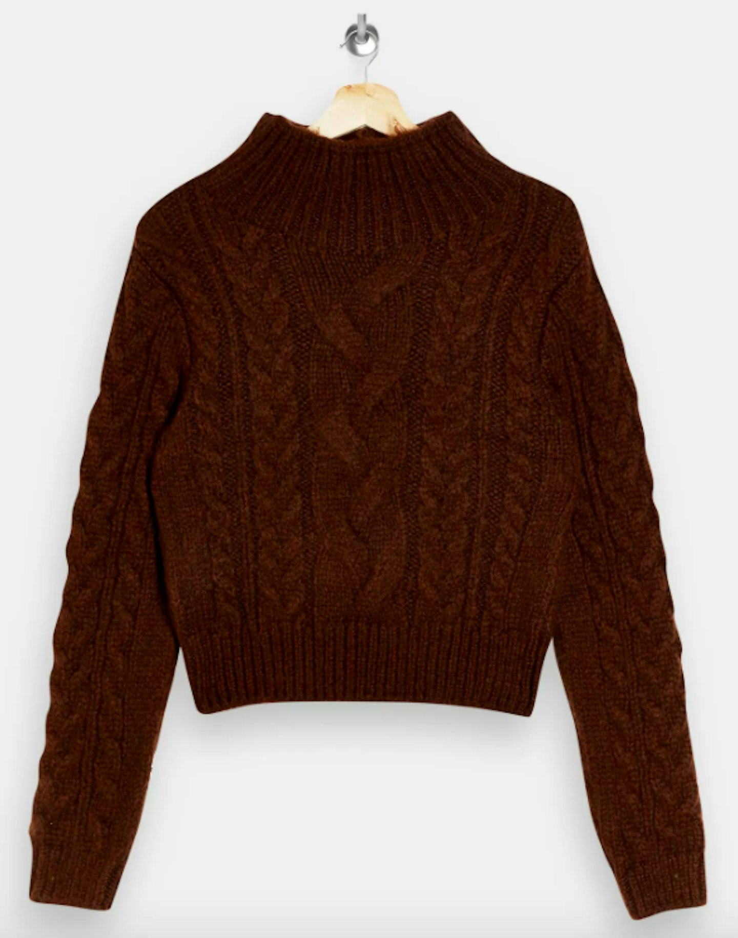 Topshop, Brown Cable Knitted Crop Roll Neck Jumper, WAS £35.99, NOW £26.99
