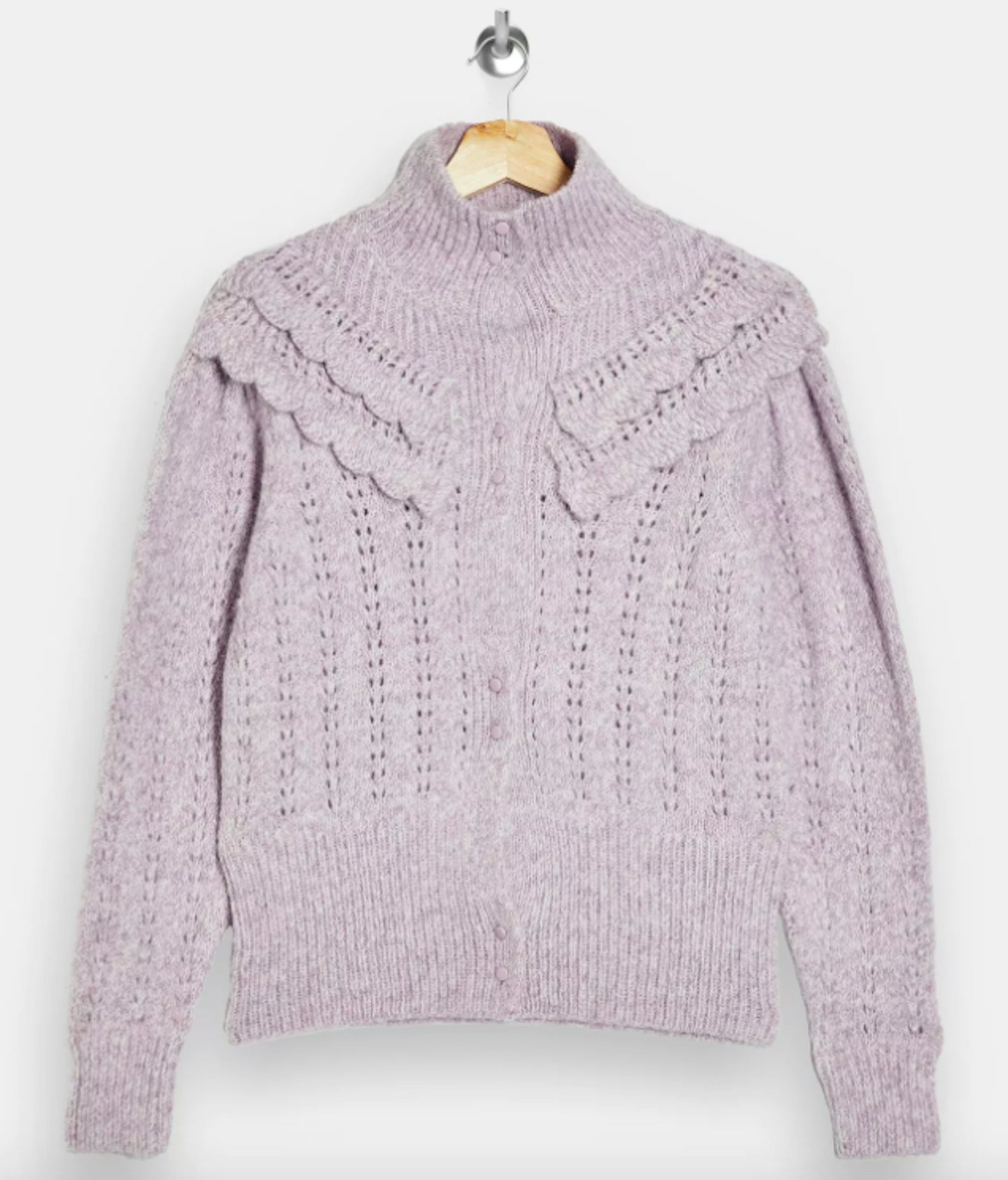 Topshop, Lilac Frill Pointelle Knitted Cardigan, WAS £35.99, NOW £26.99