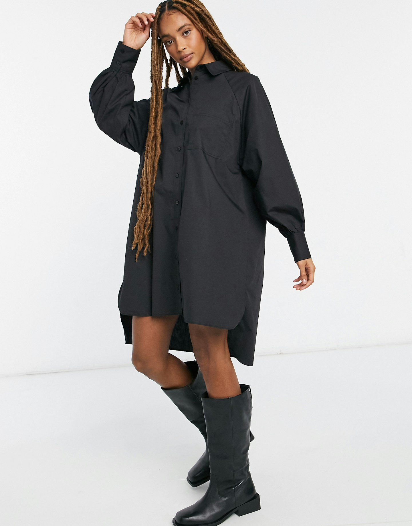 ASOS Design, Oversized Boyfriend Mini Shirt Dress In Black, WAS £25, NOW £17.50