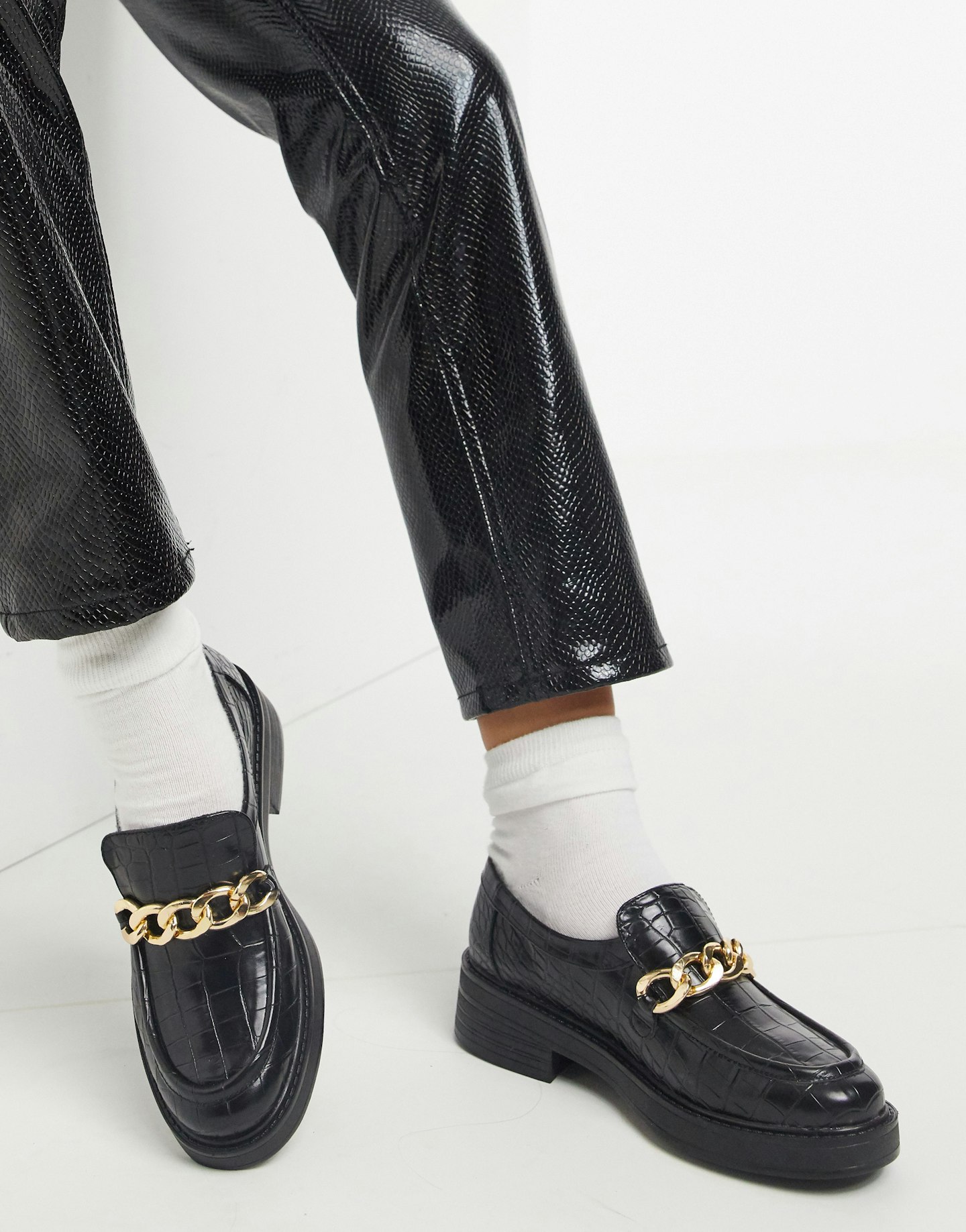 ASOS Design, Maple Chunky Chain Loafers In Black Croc, WAS £35, NOW £21