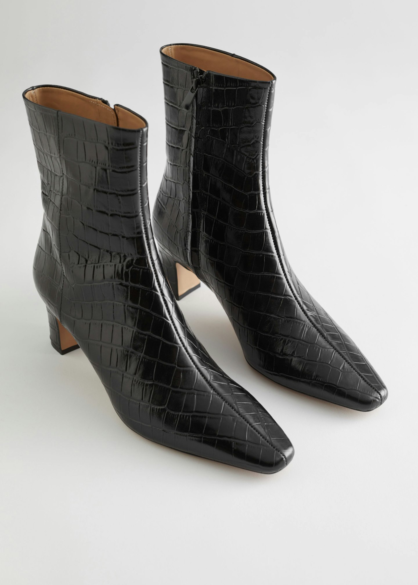 & Other Stories, Croc Leather Heeled Ankle Boots, WAS £135 NOW £80