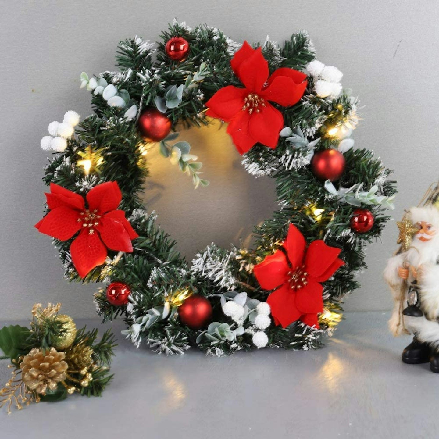 Balight Christmas Wreath with Battery Operated LED String Lights