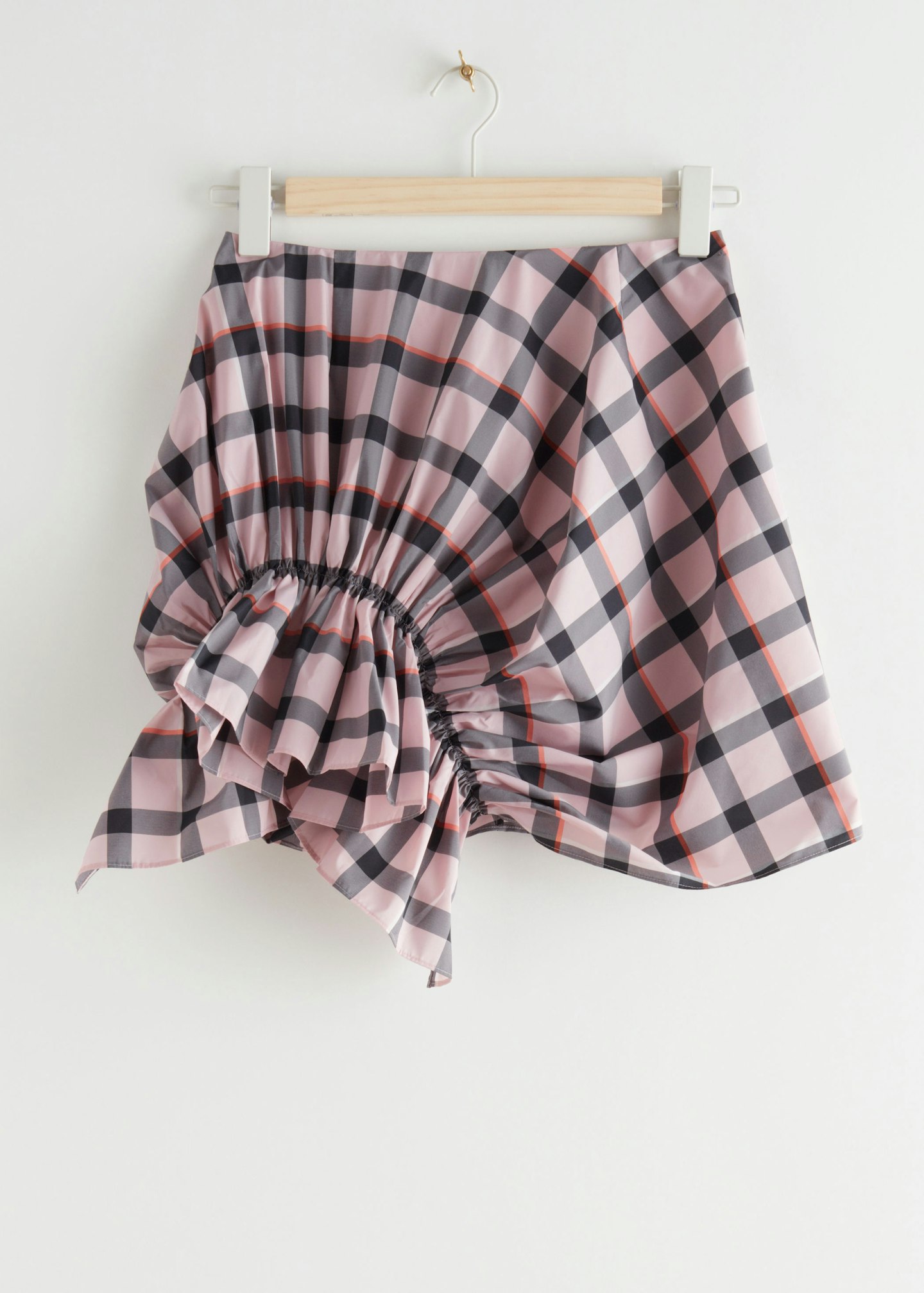 Gathered Asymmetrical Check Mini Skirt, £75