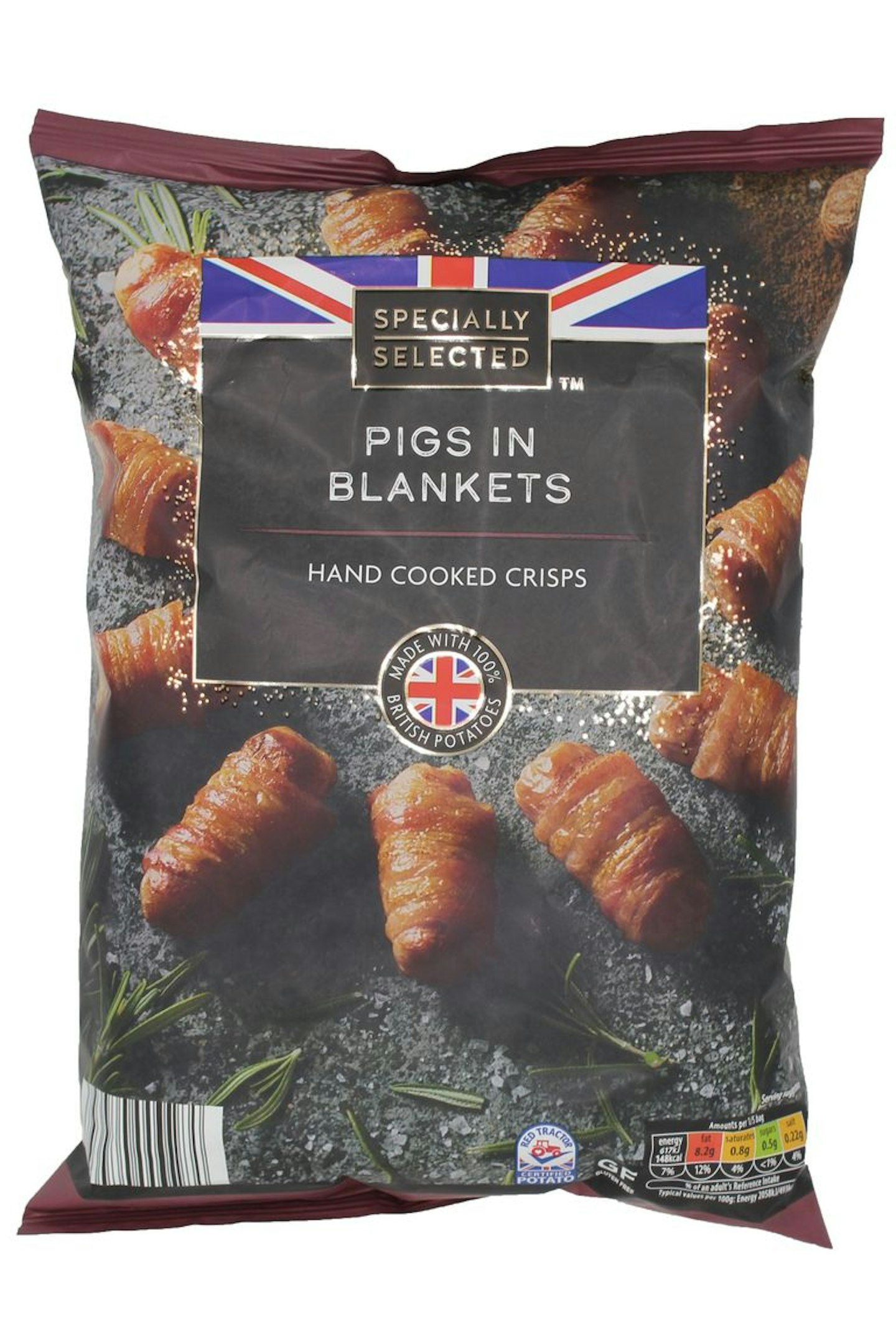 Aldi Specially Selected Pigs In Blankets Hand Cooked Crisps, 75p