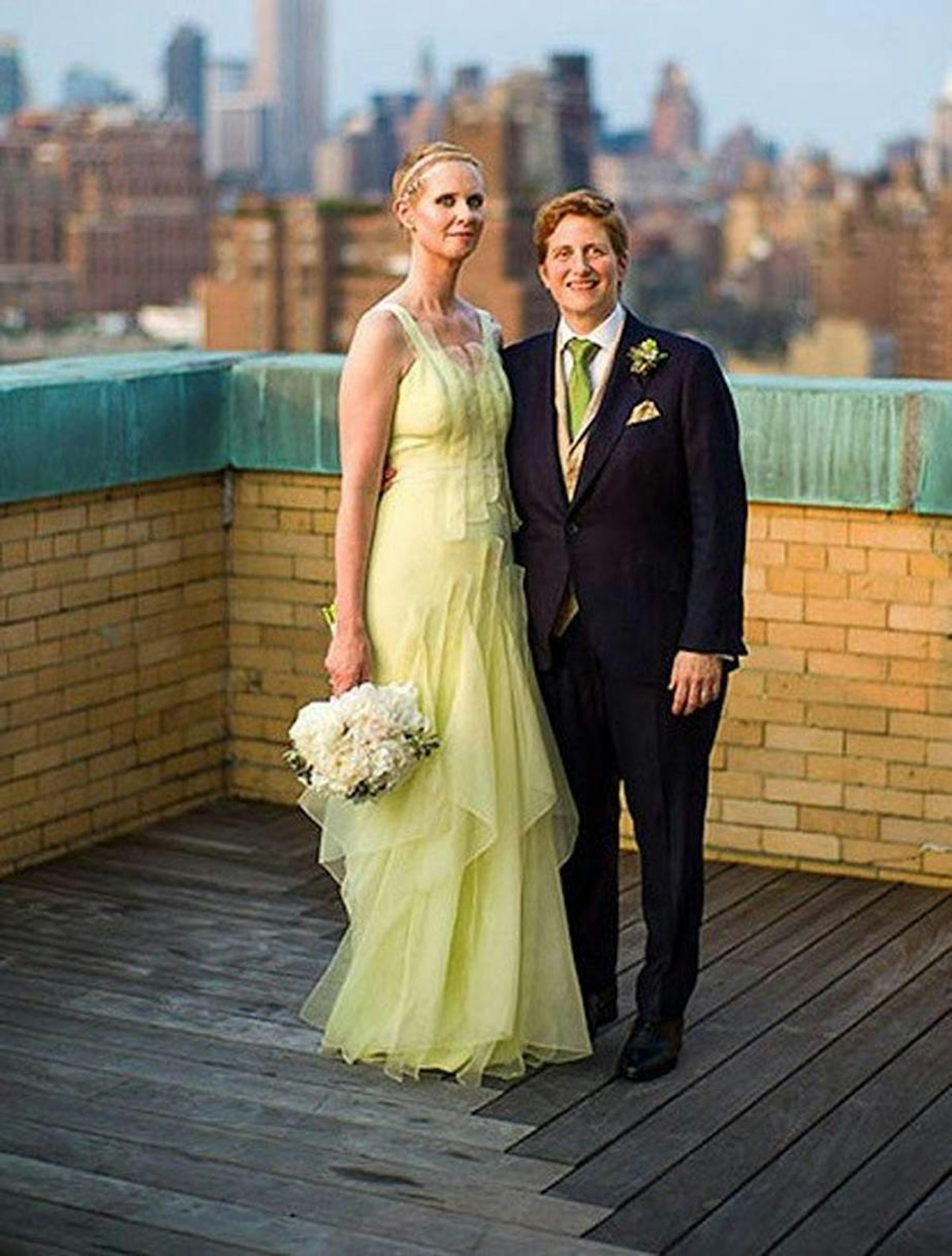 In 2012, Cynthia Nixon wore a yellow ruffled dress for her wedding to Christine Marinoni