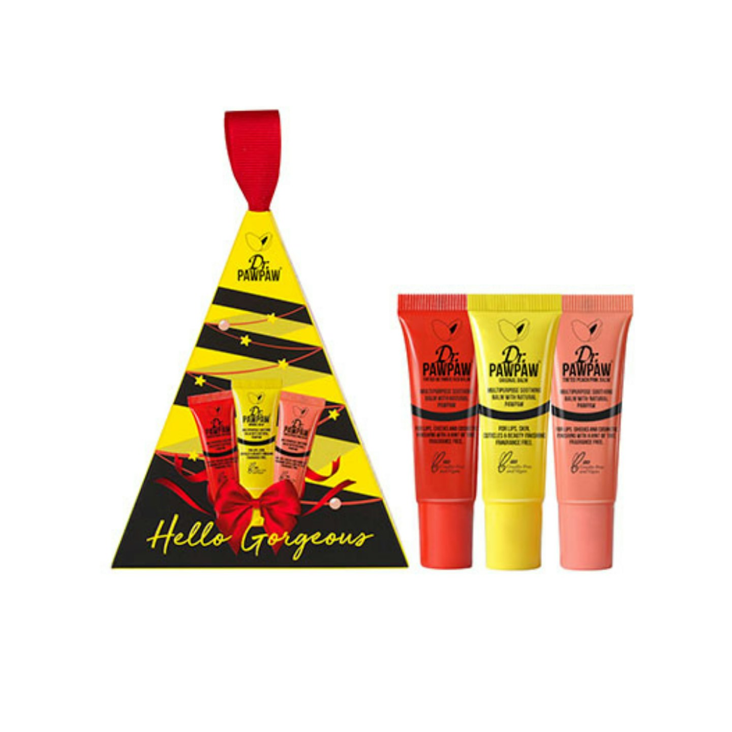 Dr.PAWPAW Classic Balms 3 x 10ml Festive Tree Gift Set. Includes Ultimate Red, Original Balm, Peach Pink Tinted Lip Balms