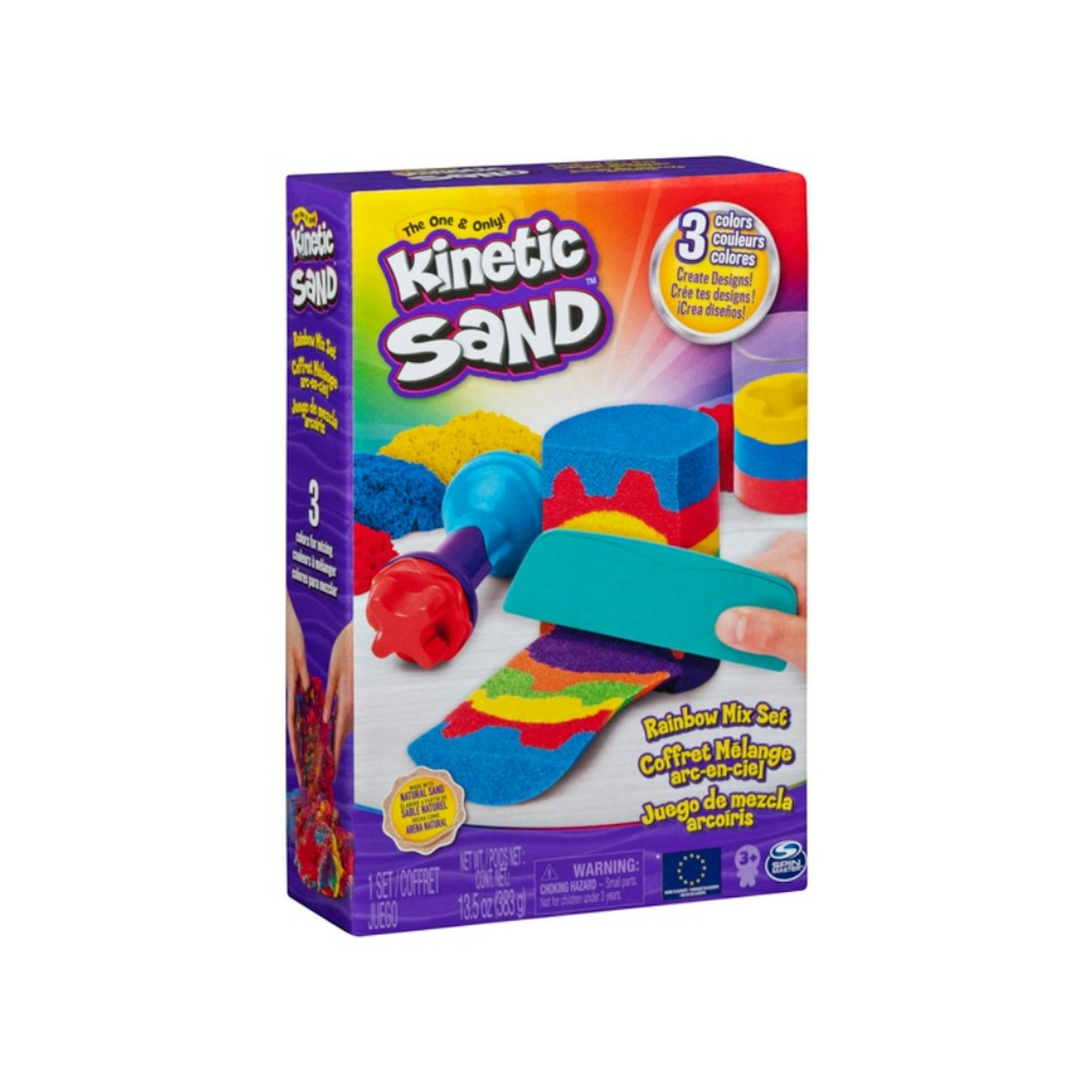 Kinetic Sand Rainbow Mix Set with 3 Colours of Kinetic Sand (382g) and 6 Tools