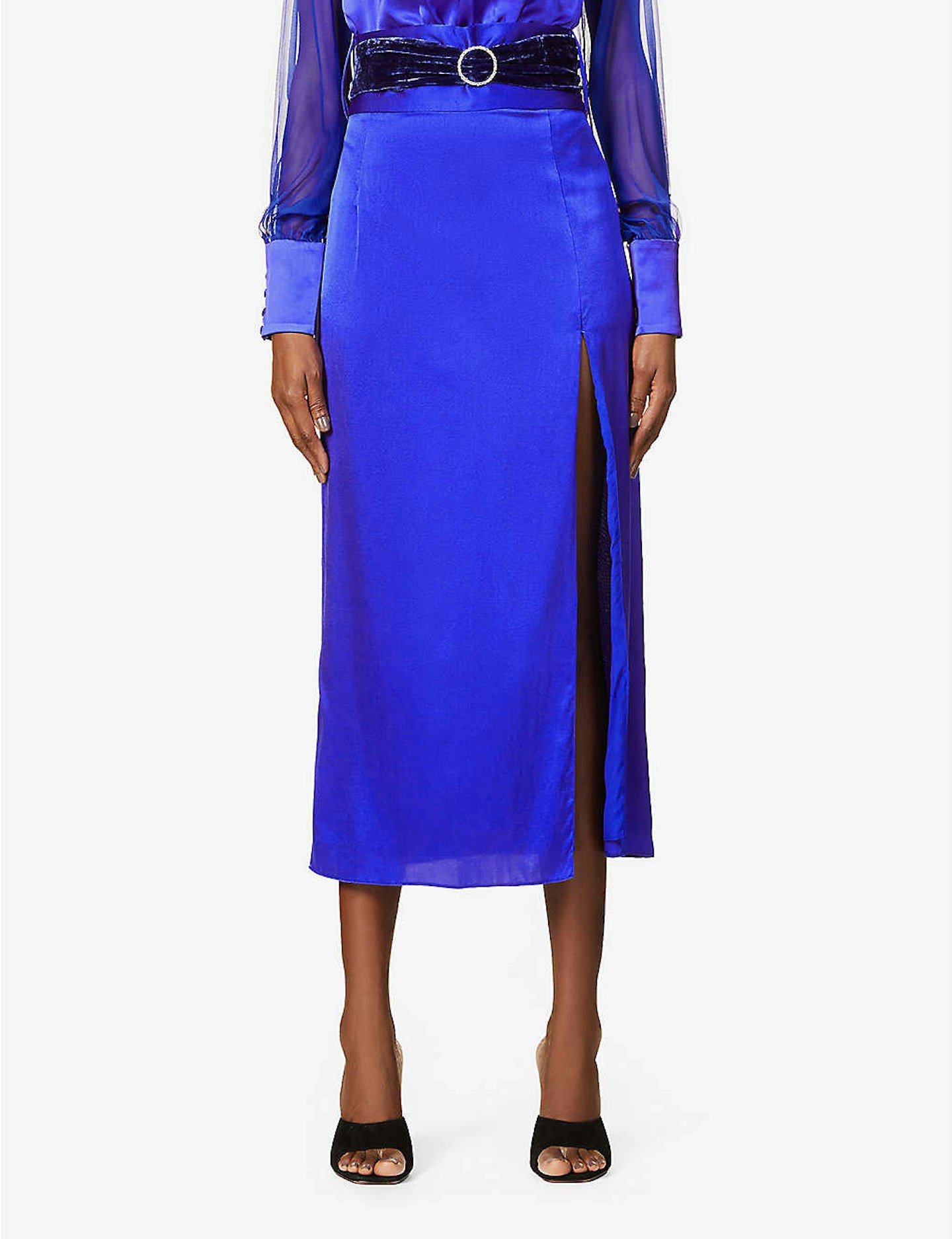 Harmur, Belted High-Waisted Silk-Satin Midi Skirt, £275