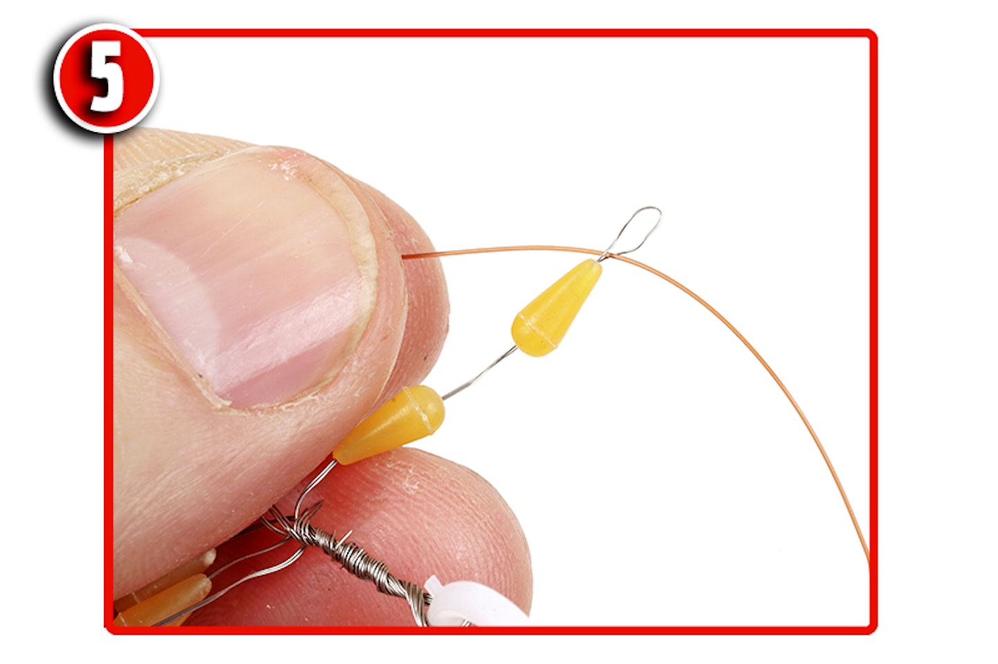 Thread a soft Line Stop on to the mainline, which should be at least 6lb to avoid breakages