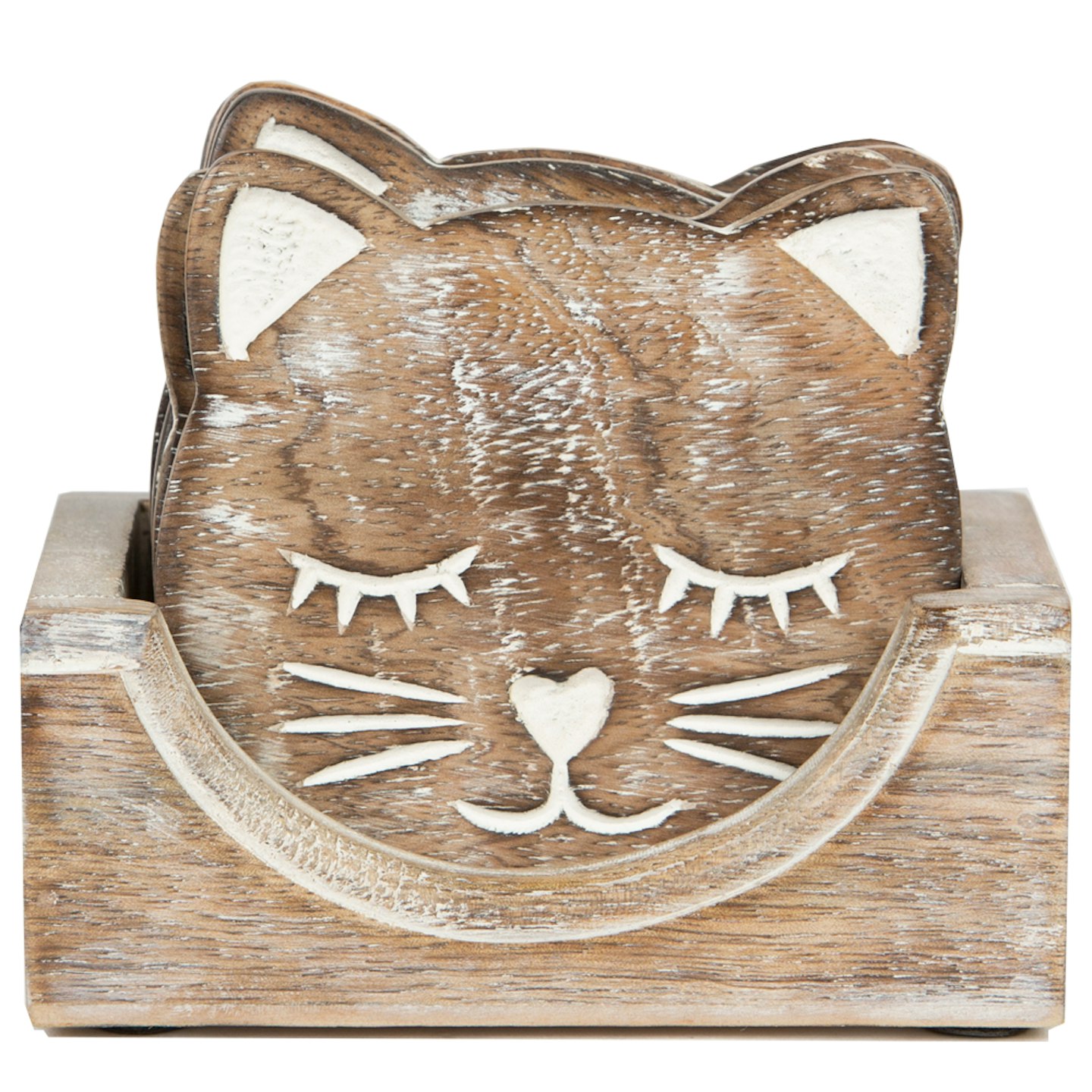 carved cat coasters