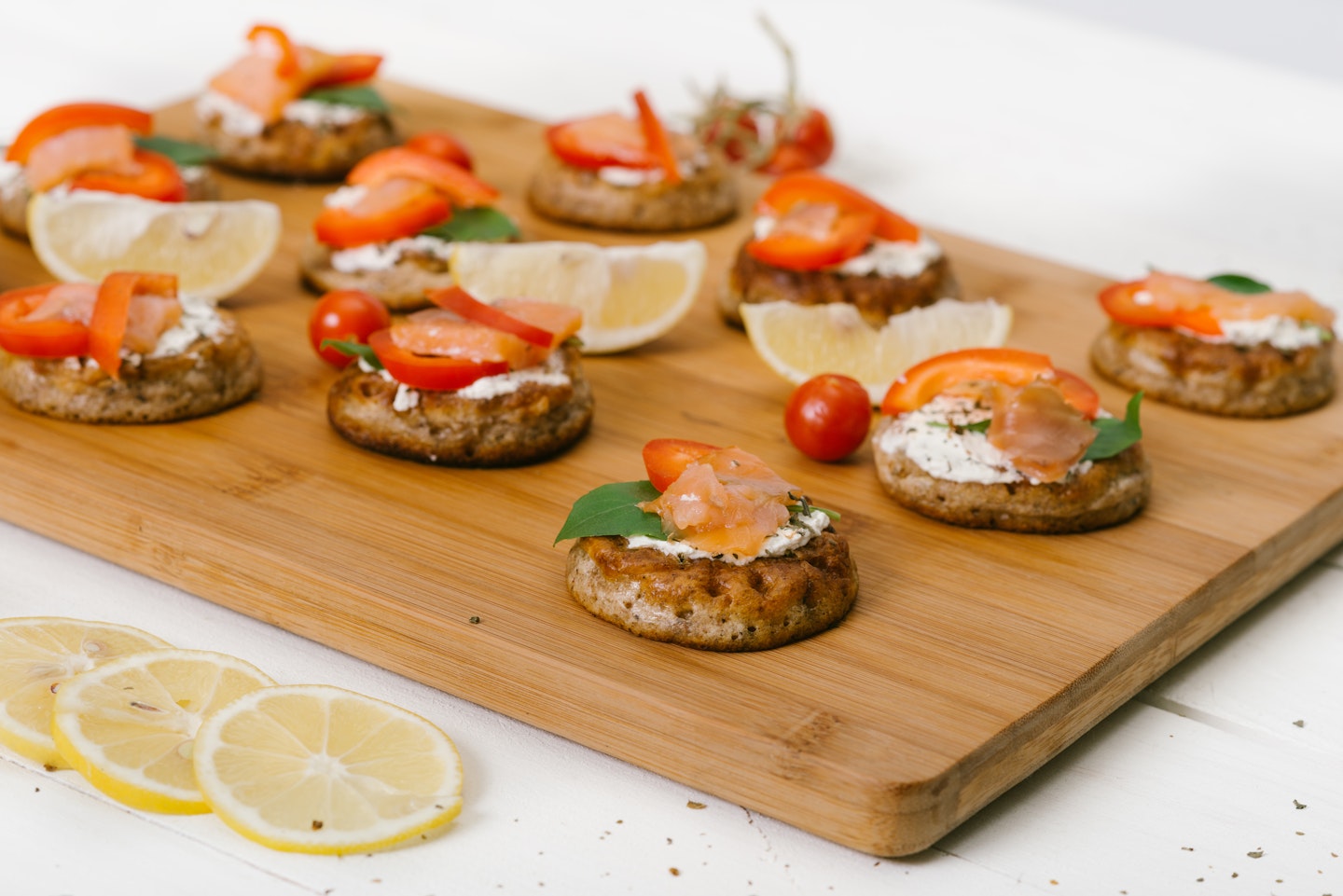 Blinis with a creamy salmon topping 