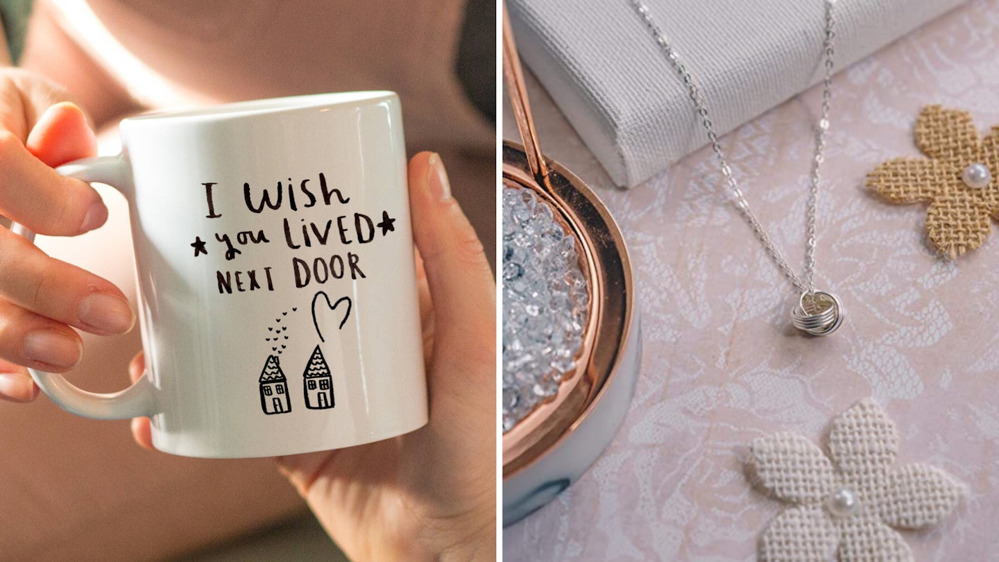 Sentimental gifts for best friend: mug with sweet message and silver knot necklace