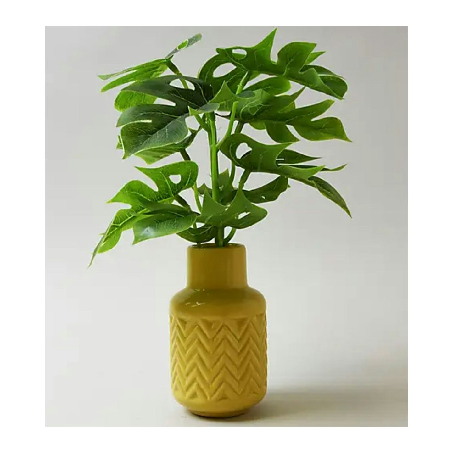 Artificial Cheeseplant in Ochre Ceramic Vase