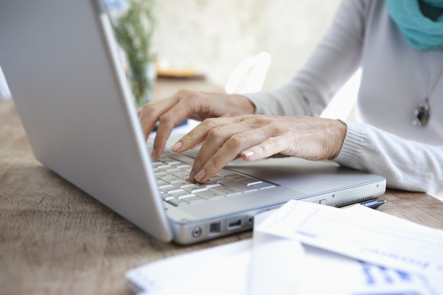 woman using computer