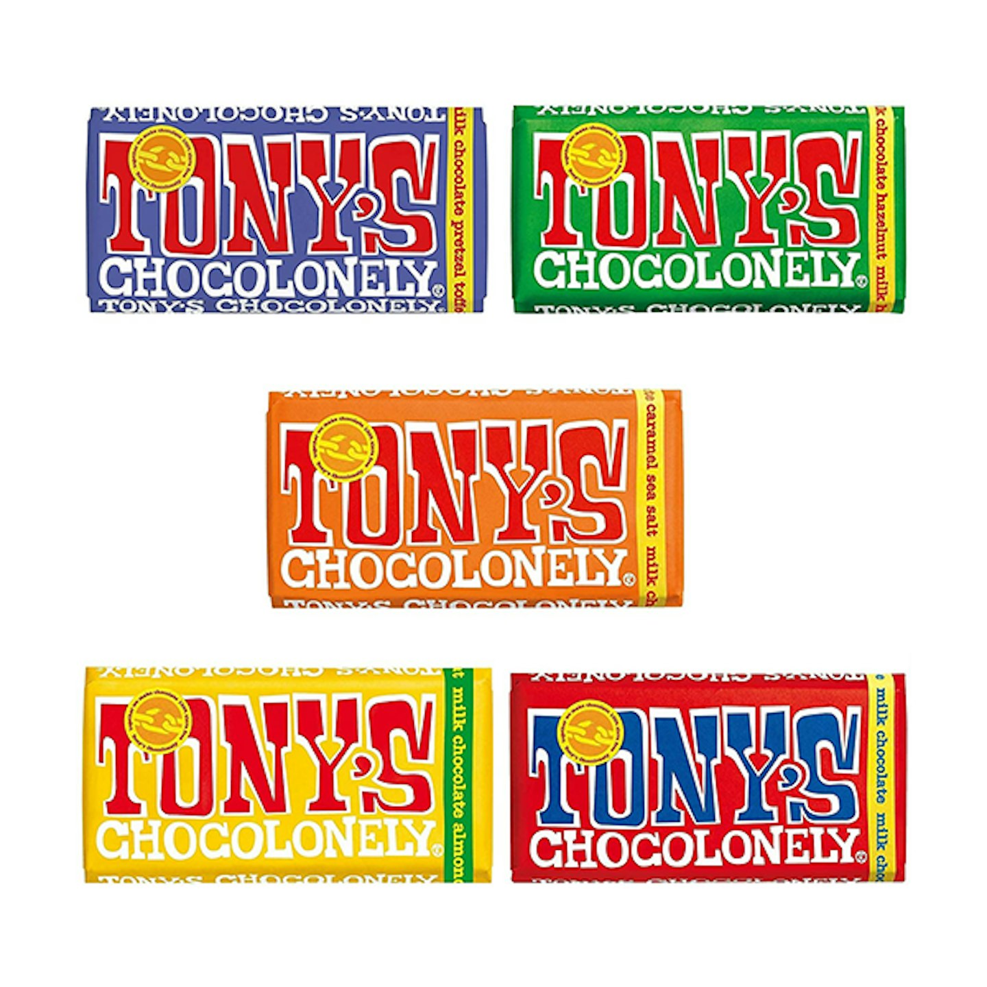 Tony's Chocolonely Chocolate 180g - five Pack, Mix of All five Milk Chocolate Flavours