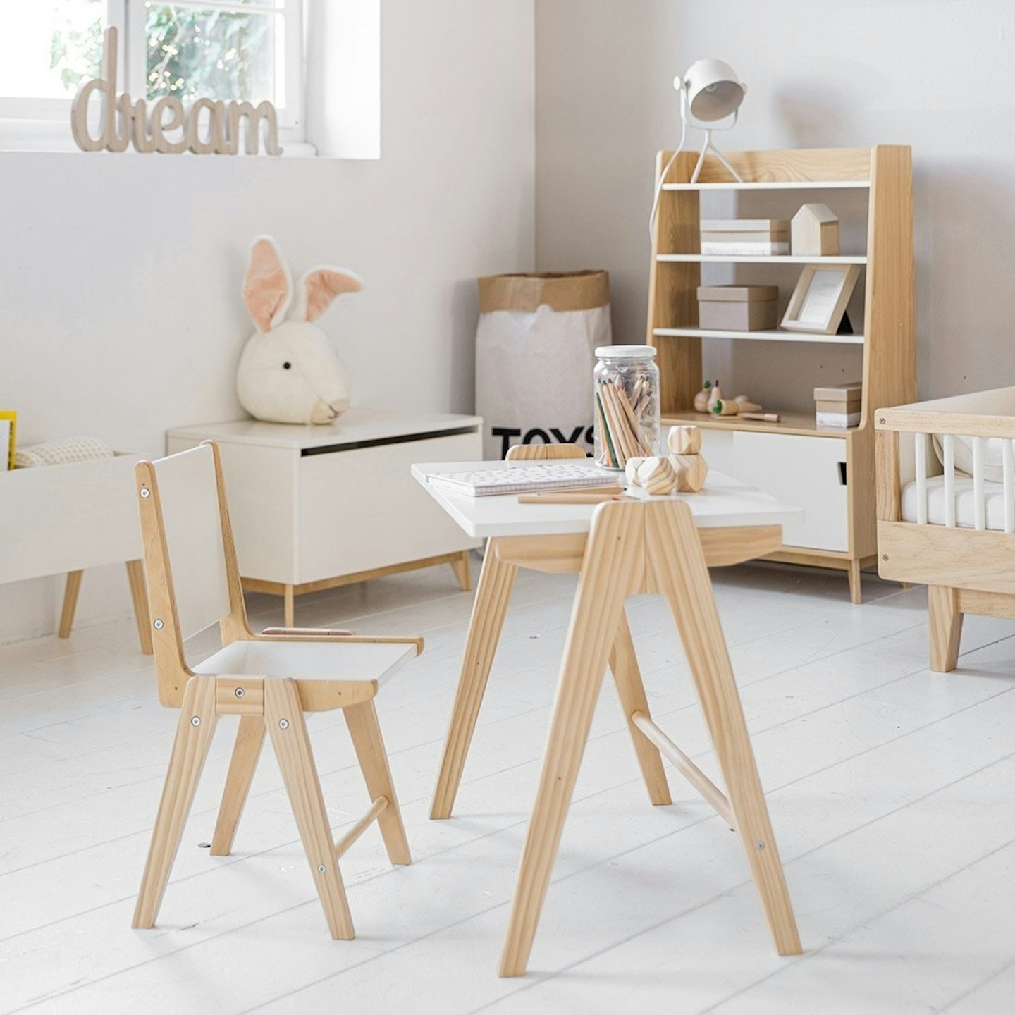 Cerise Wooden Toddler Desk in White, Petit Amelie