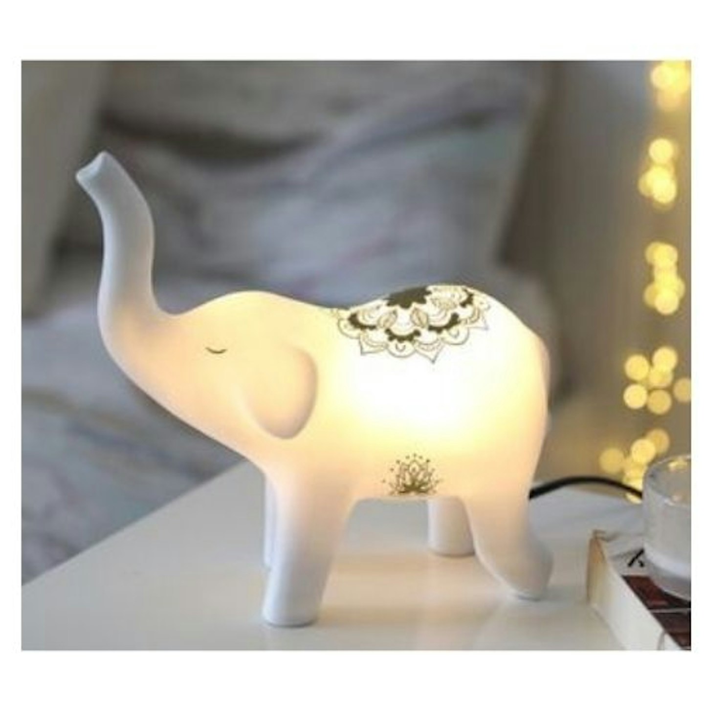 Mandala Elephant Night Light on table