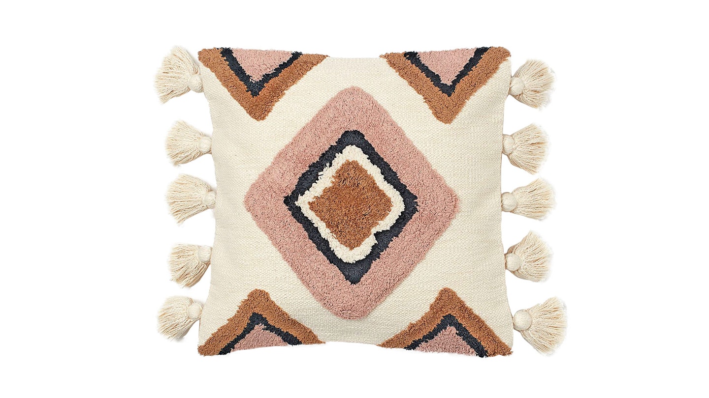 patterned cushion with tassels