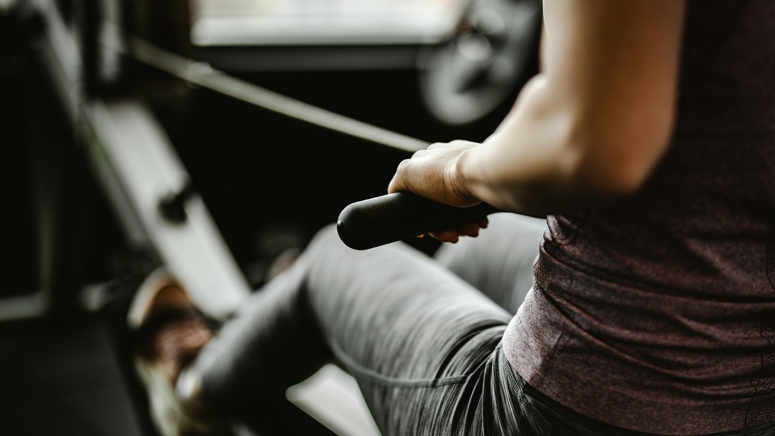 A rowing machine in use