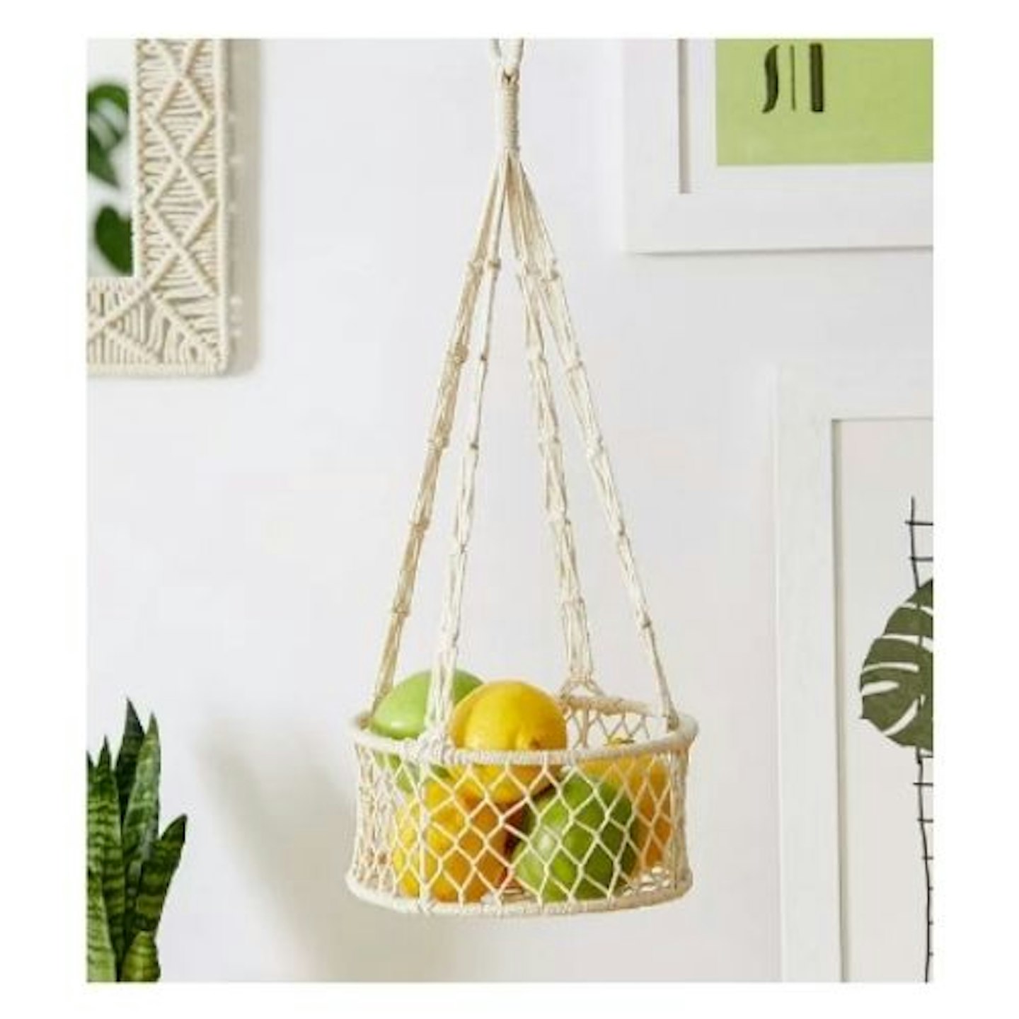 Hanging Woven Basket with fruit in