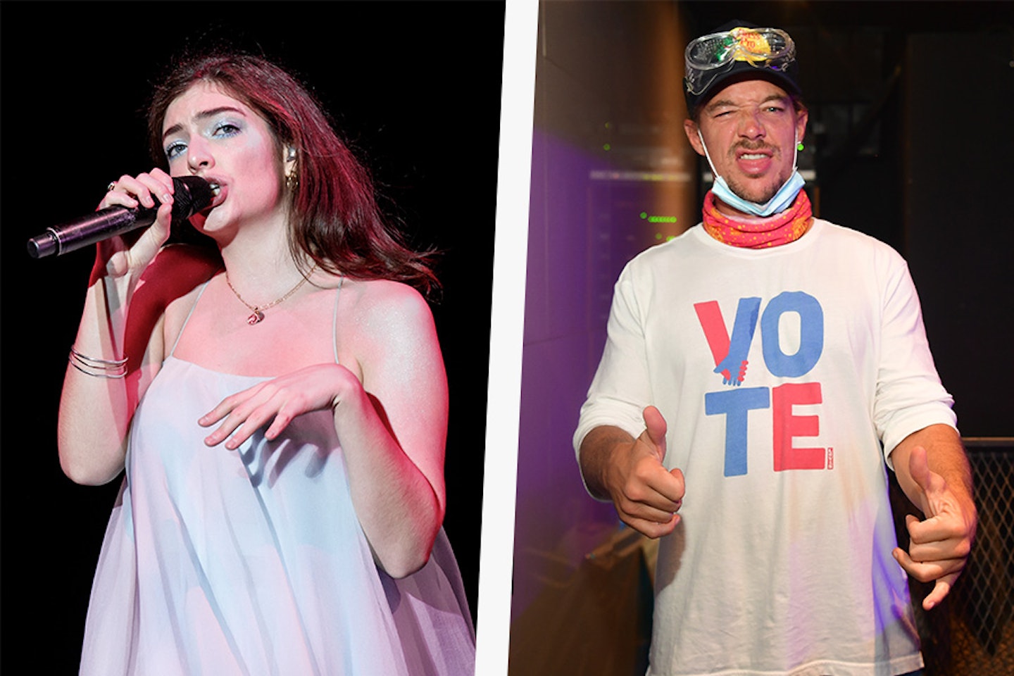  Left- Lorde performs in concert during day 4 of the Primavera Sound Festival on June 2018, Spain. Right- Diplo attends DIPLO + Carnage + Morten 2020 in Atlanta, Georgia.