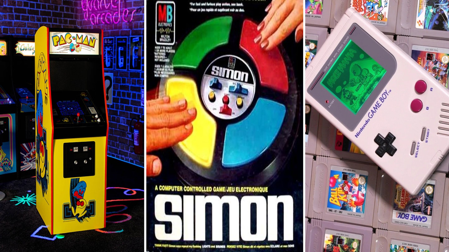 80s toys Pac-Man, Simon and Game Boy