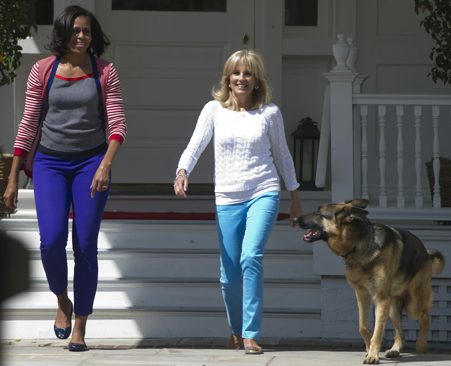 Michelle Obama, Dr Jill Biden, Champ the dog.