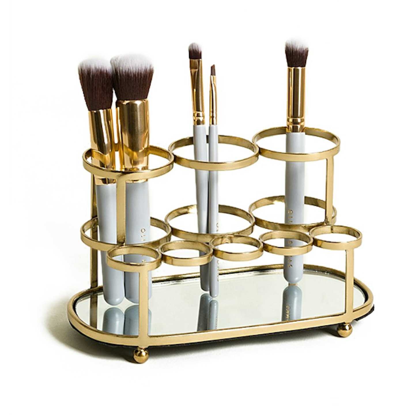 Oliver Bonus Mirror Base Gold Metal Makeup Brush & Lipstick Holder