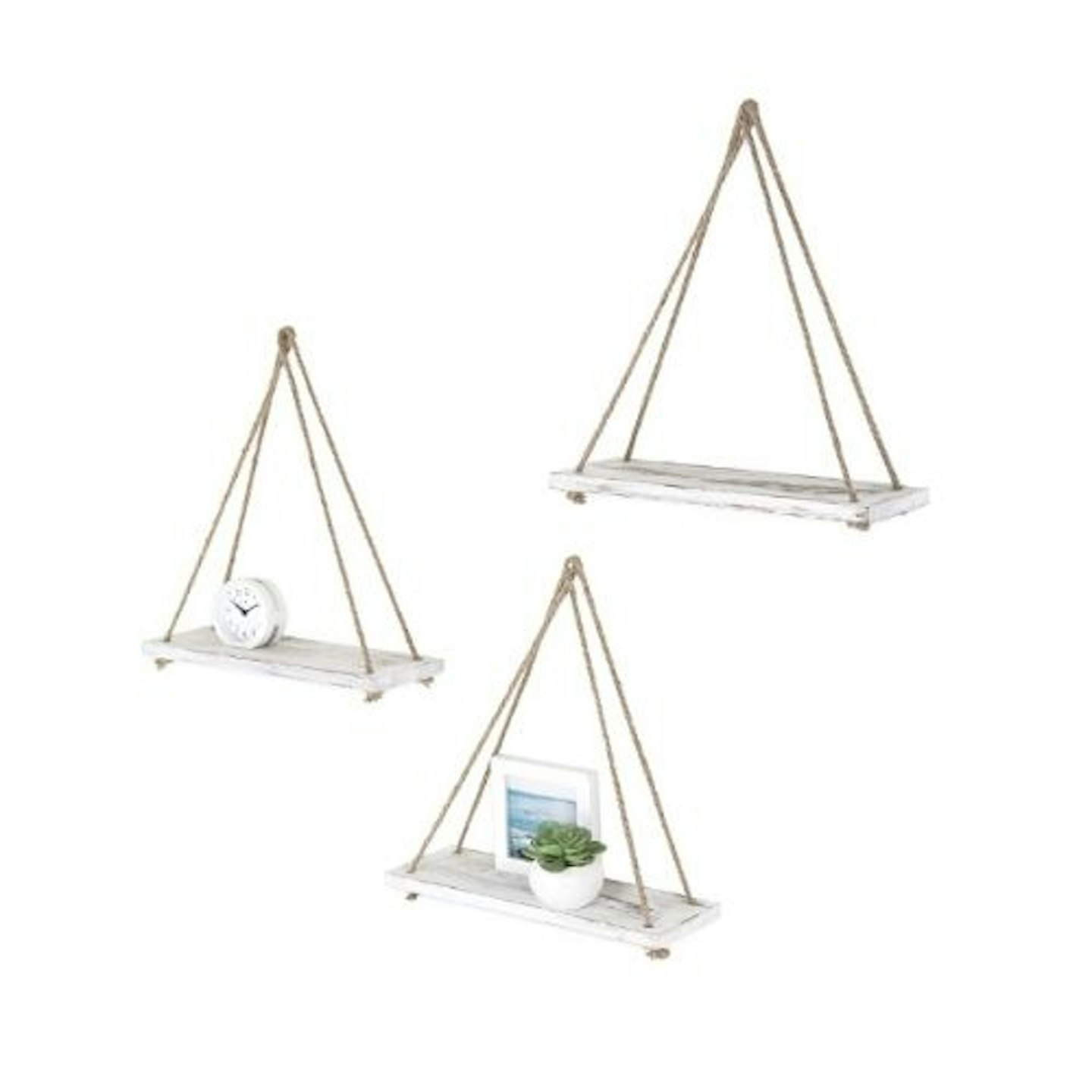 MyGift Rustic Hanging Rope Wood Shelves, set of three